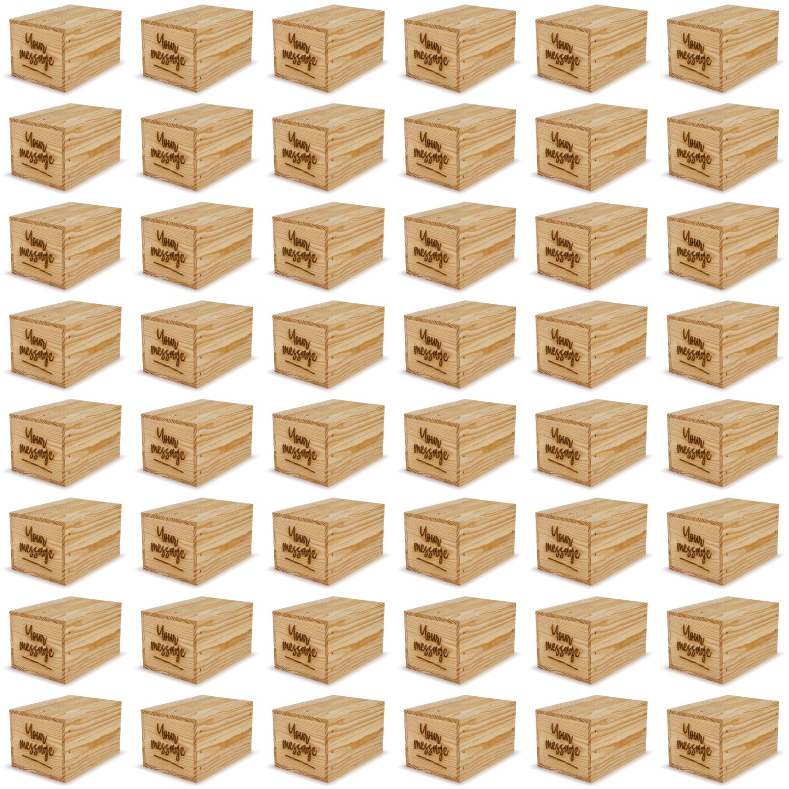 48 Small wooden crates with lid and custom message 9x6.25x5.25
