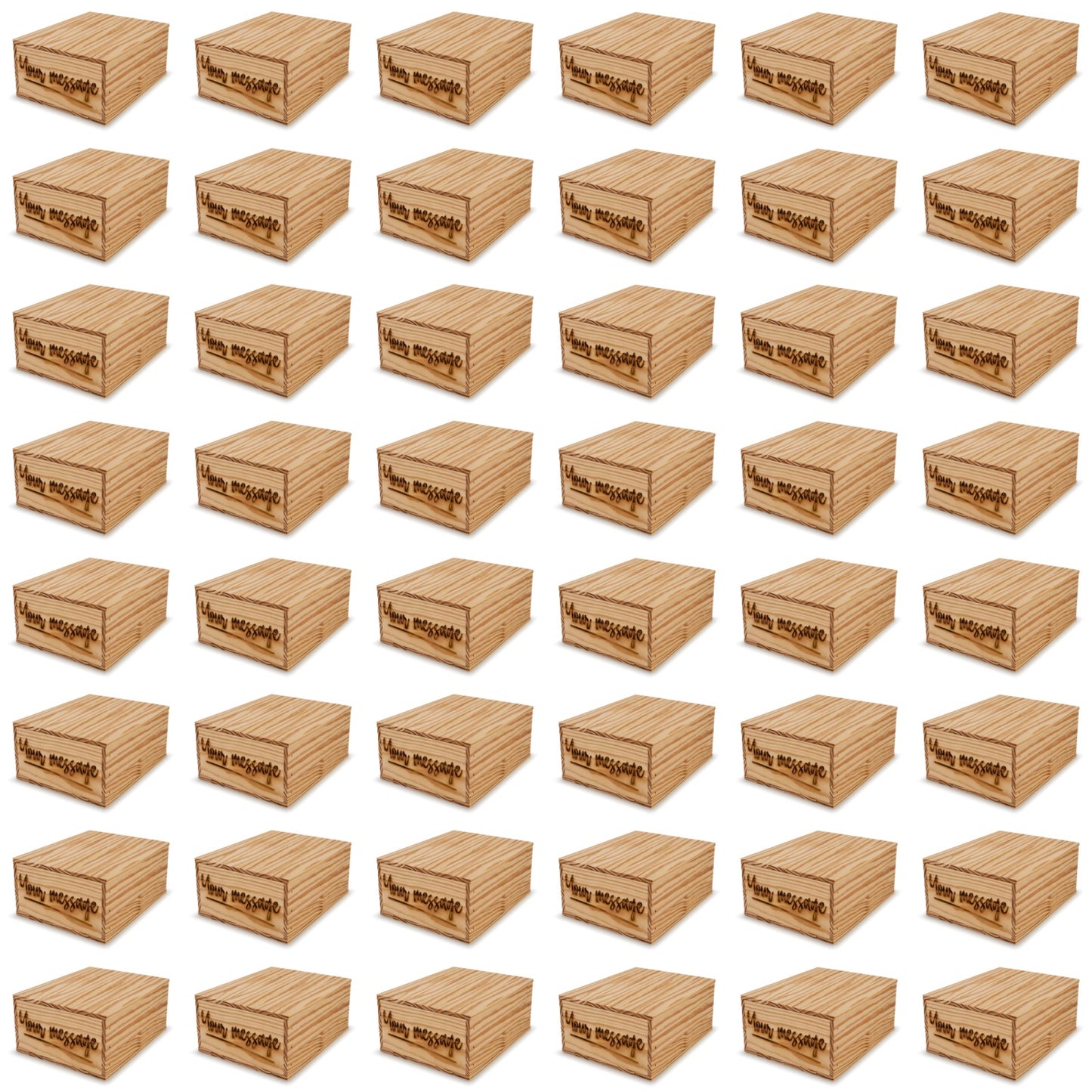 48 Small wooden crates with lid and custom message 9x8x3.5