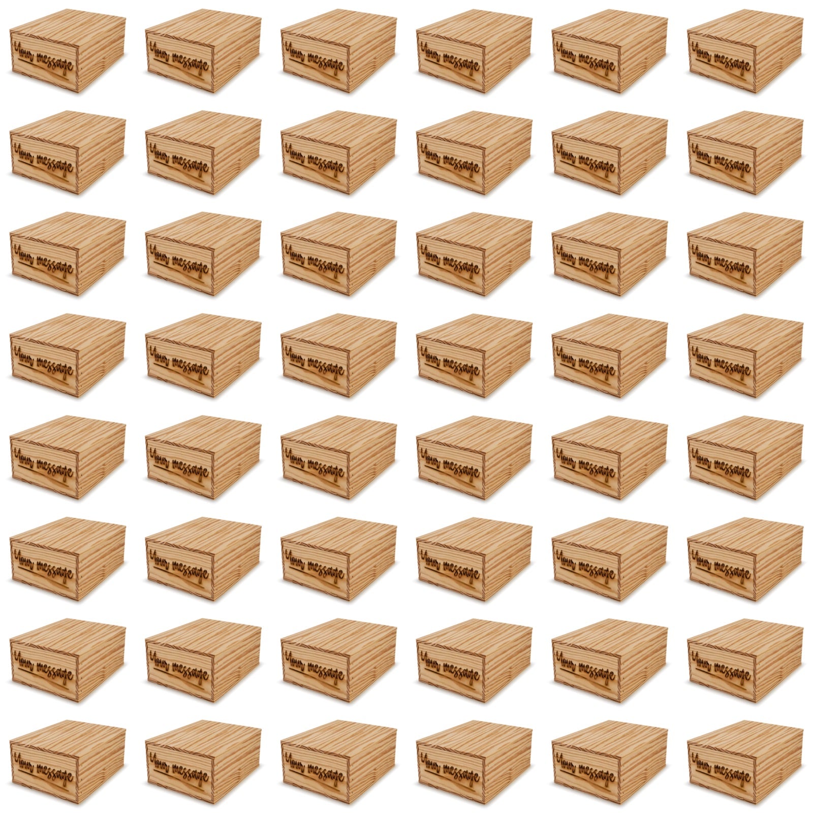 48 Small wooden crates with lid and custom message 9x8x3.5