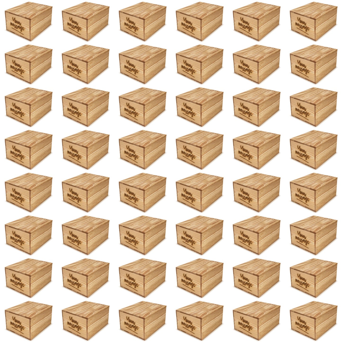 48 small wooden crates with lid and custom message on the end 9x8x5.25