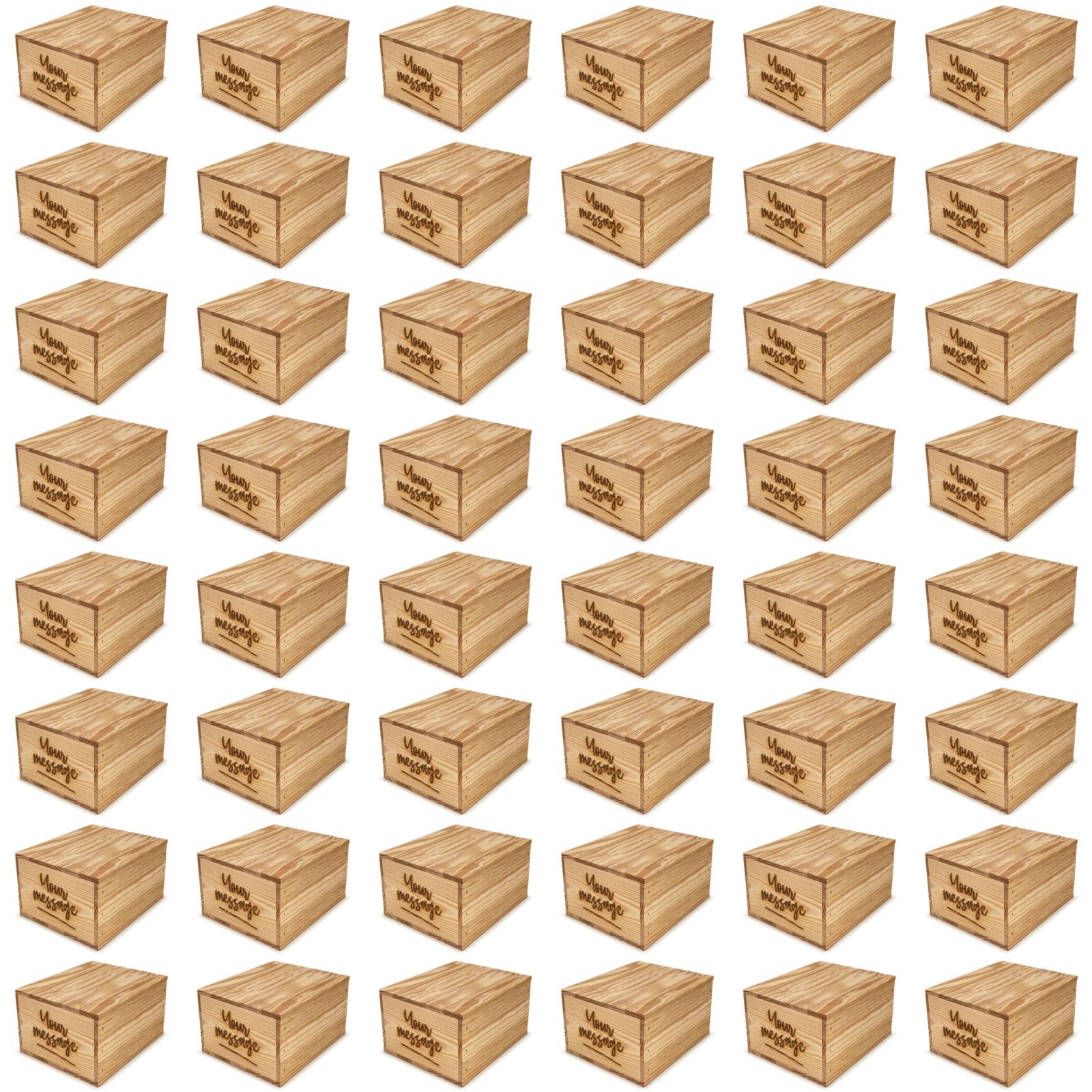 48 small wooden crates with lid and custom message on the end 9x8x5.25