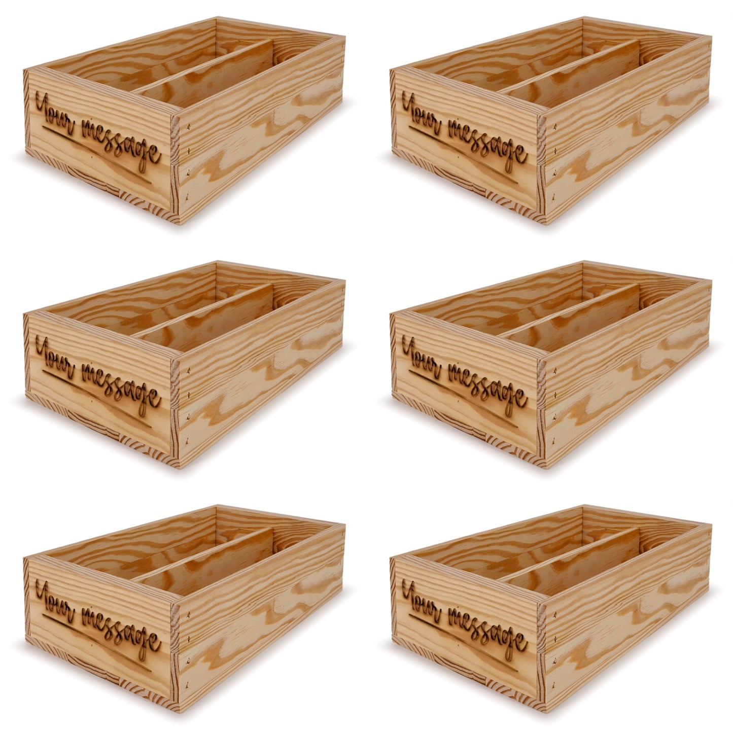 6-2 Bottle wine crates with custom message 13x7.5x3.5