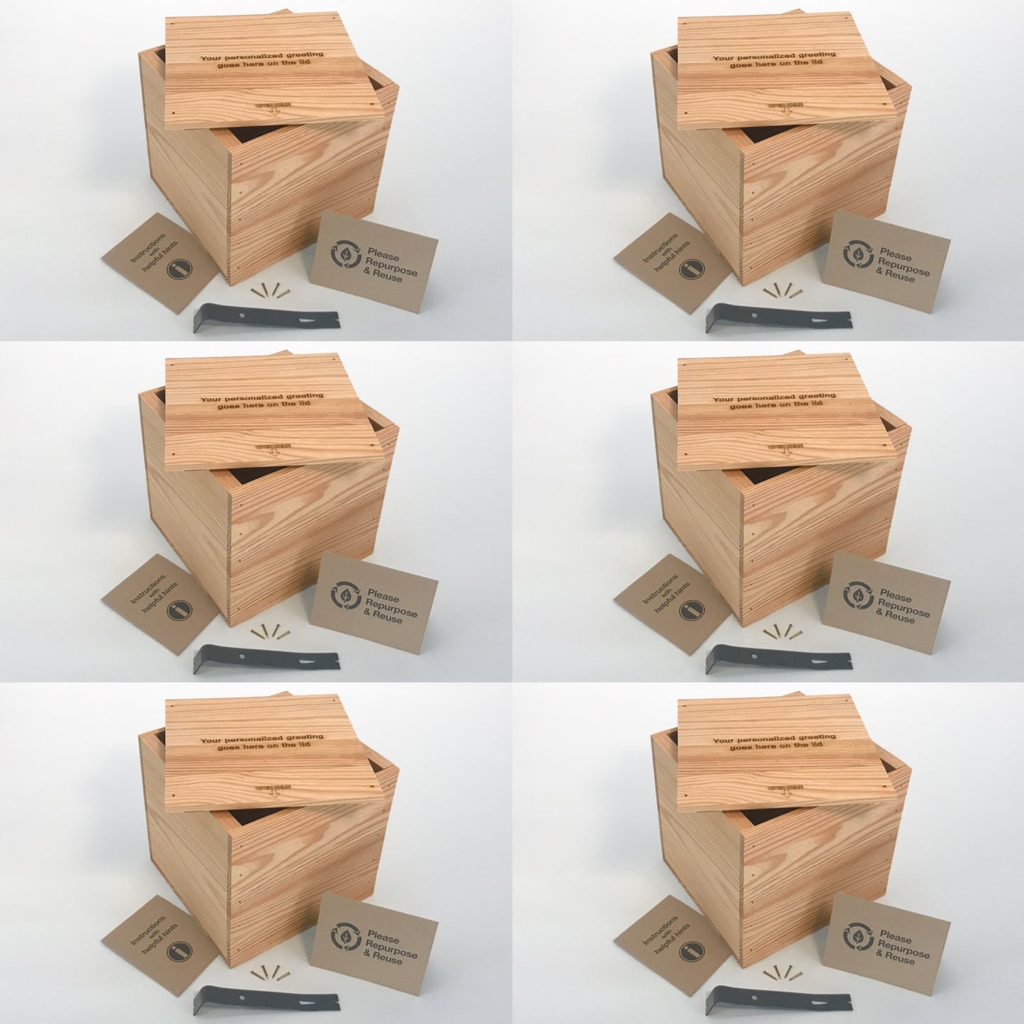 6 Medium-sized DIY gift crate kits with greeting by Carpenter Core