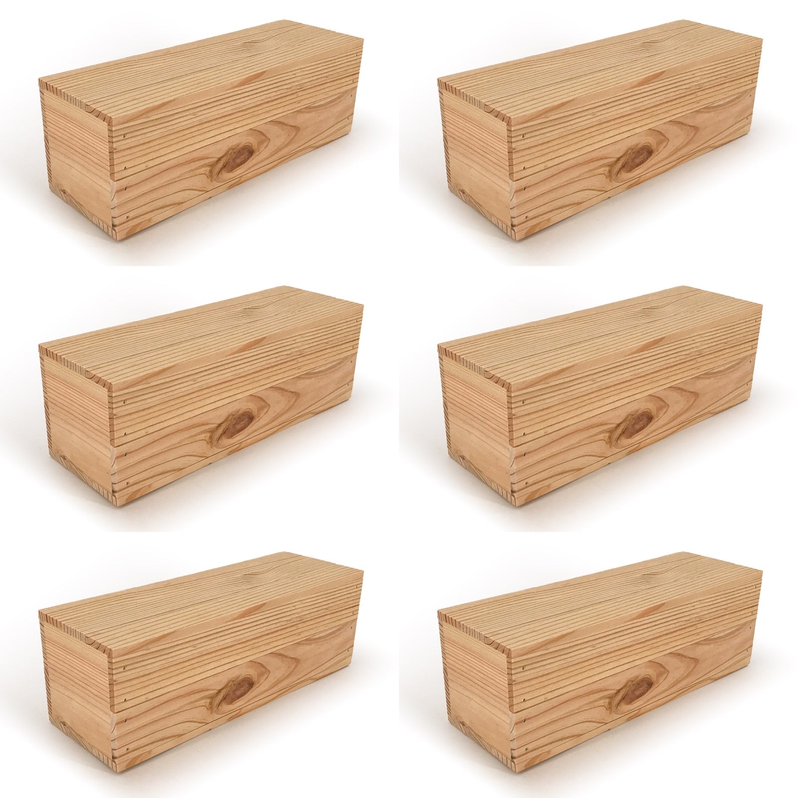 6 Single Bottle Wine Crate Box with Lid 14x4.5x4.5
