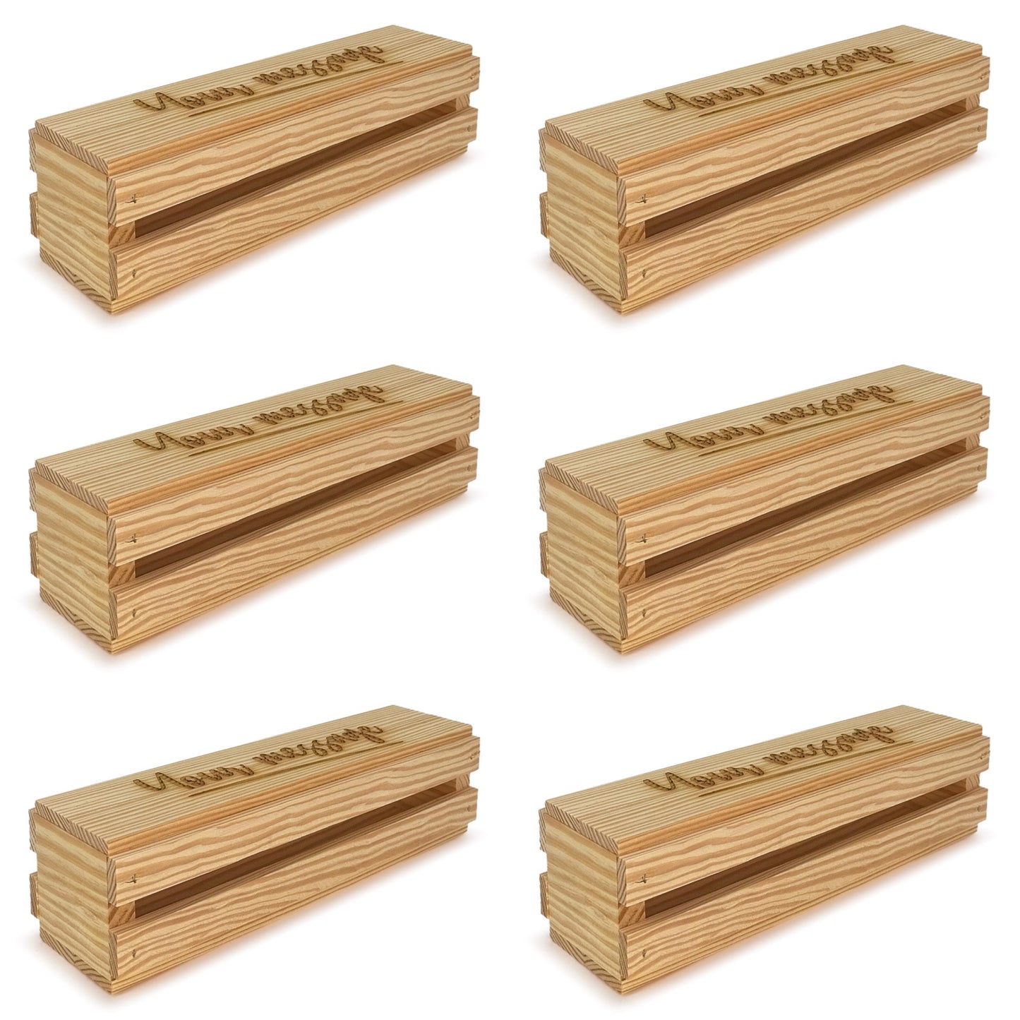 6 Single bottle wine crates with lid and custom message 13x3.5x3.5
