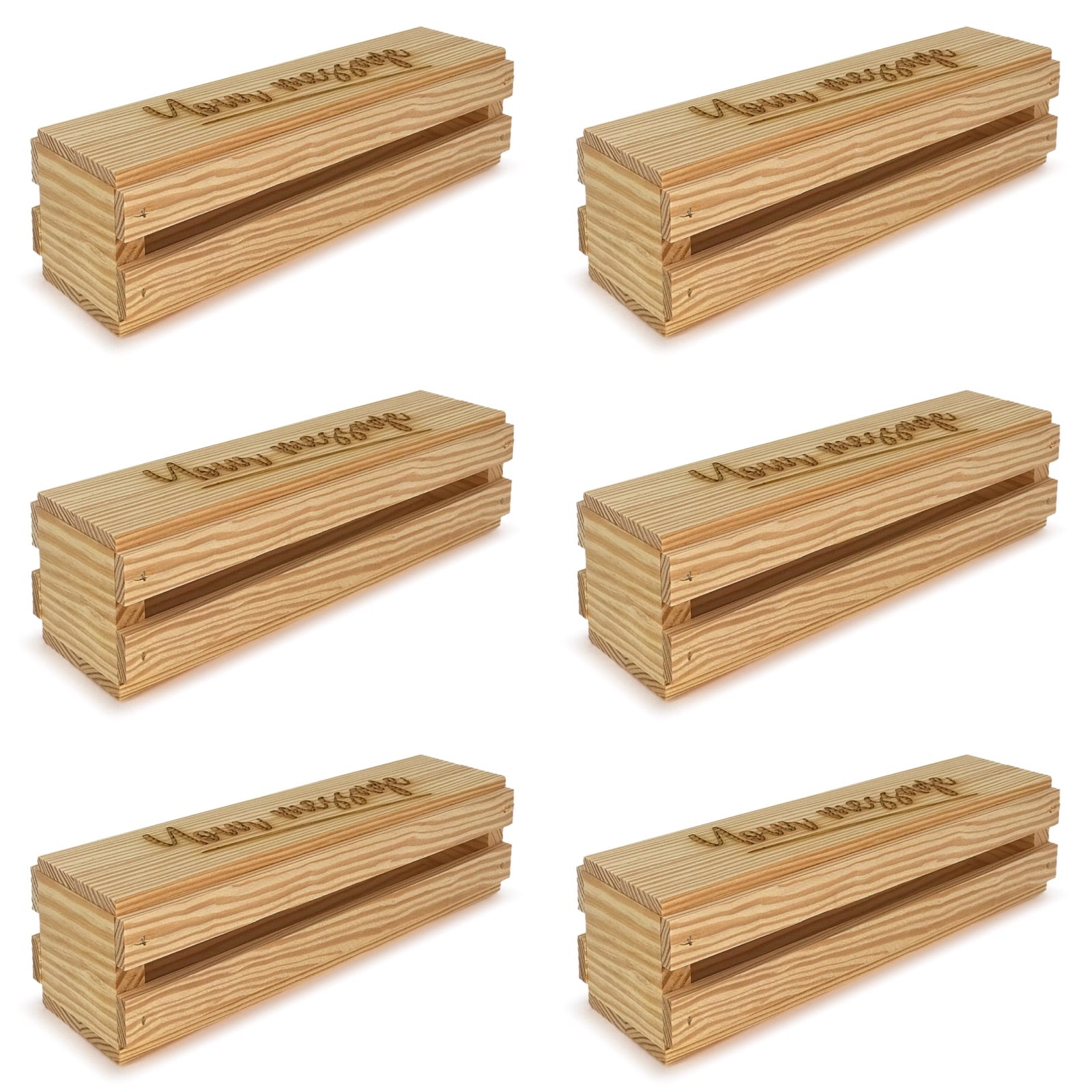 6 Single bottle wine crates with lid and custom message 13x3.5x3.5