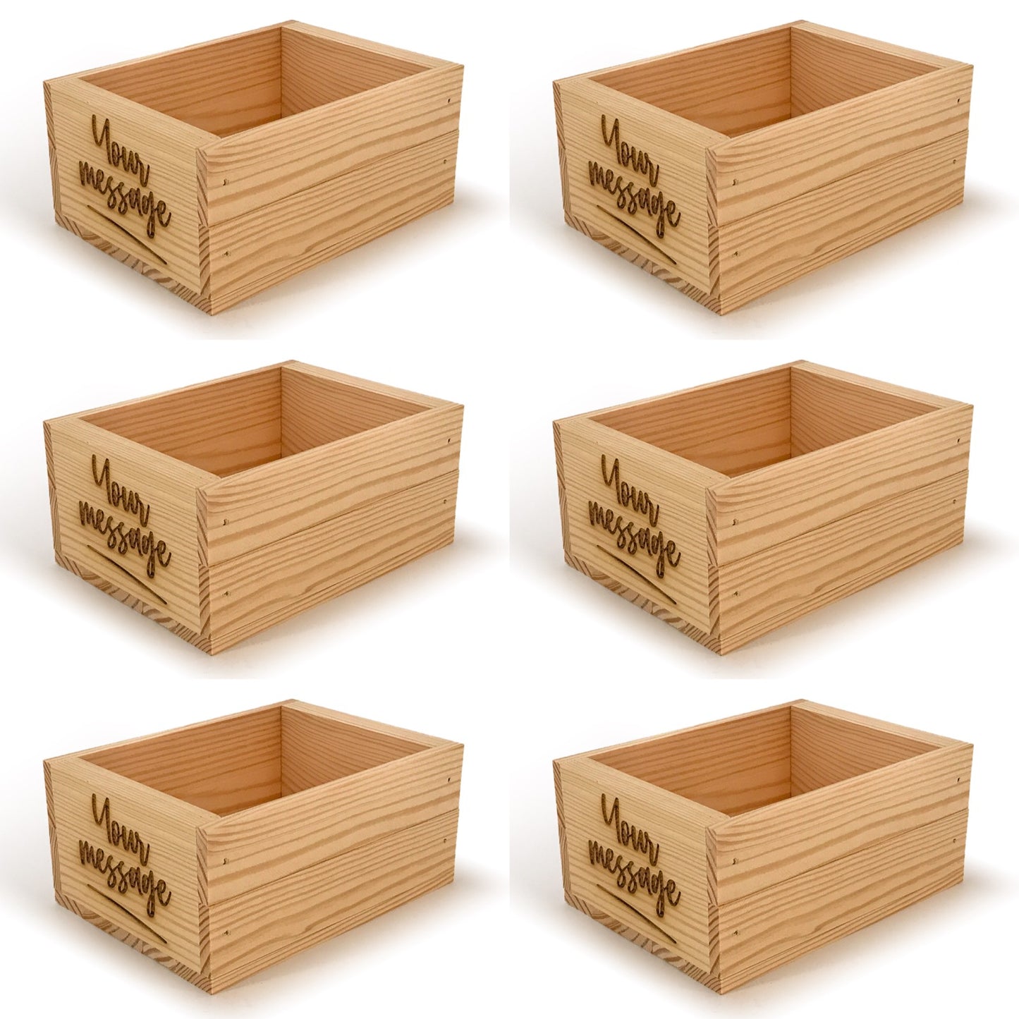 6 Small wooden crate boxes with custom message 7x5.5x3.5