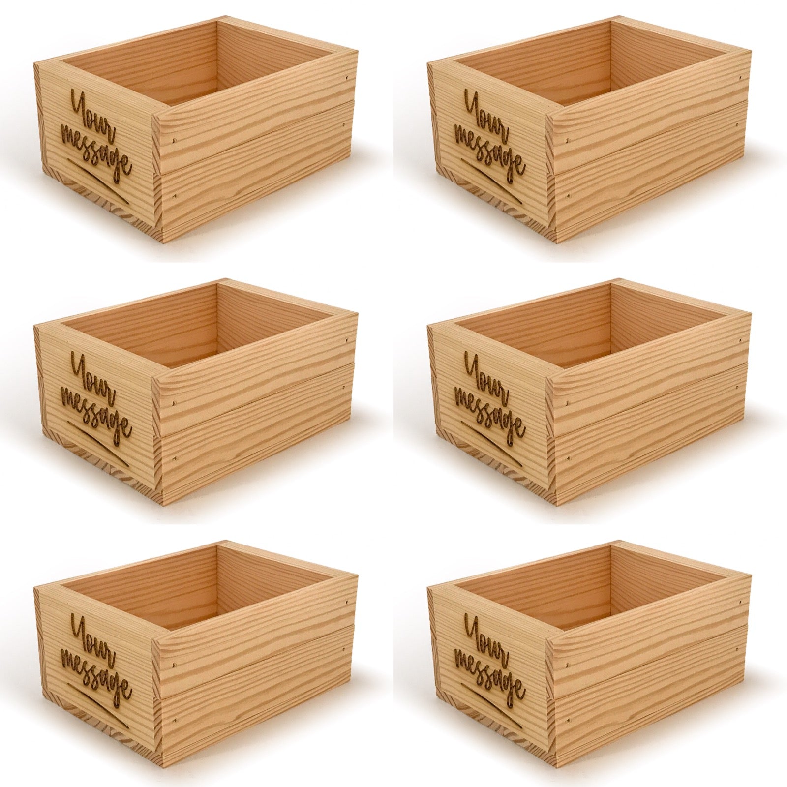 6 Small wooden crate boxes with custom message 7x5.5x3.5