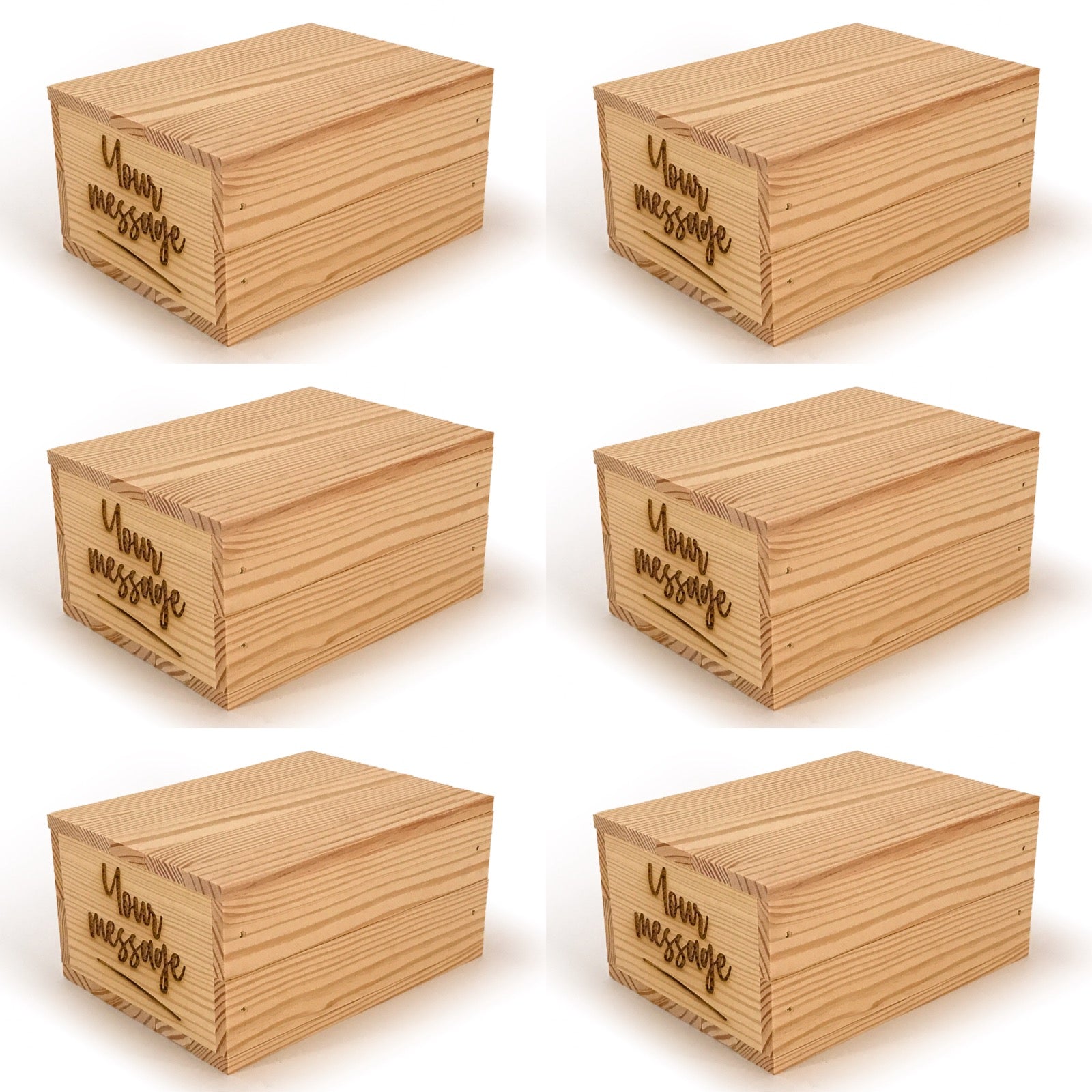 6 Small wooden crate boxes with lid and custom message 7x5.5x3.5
