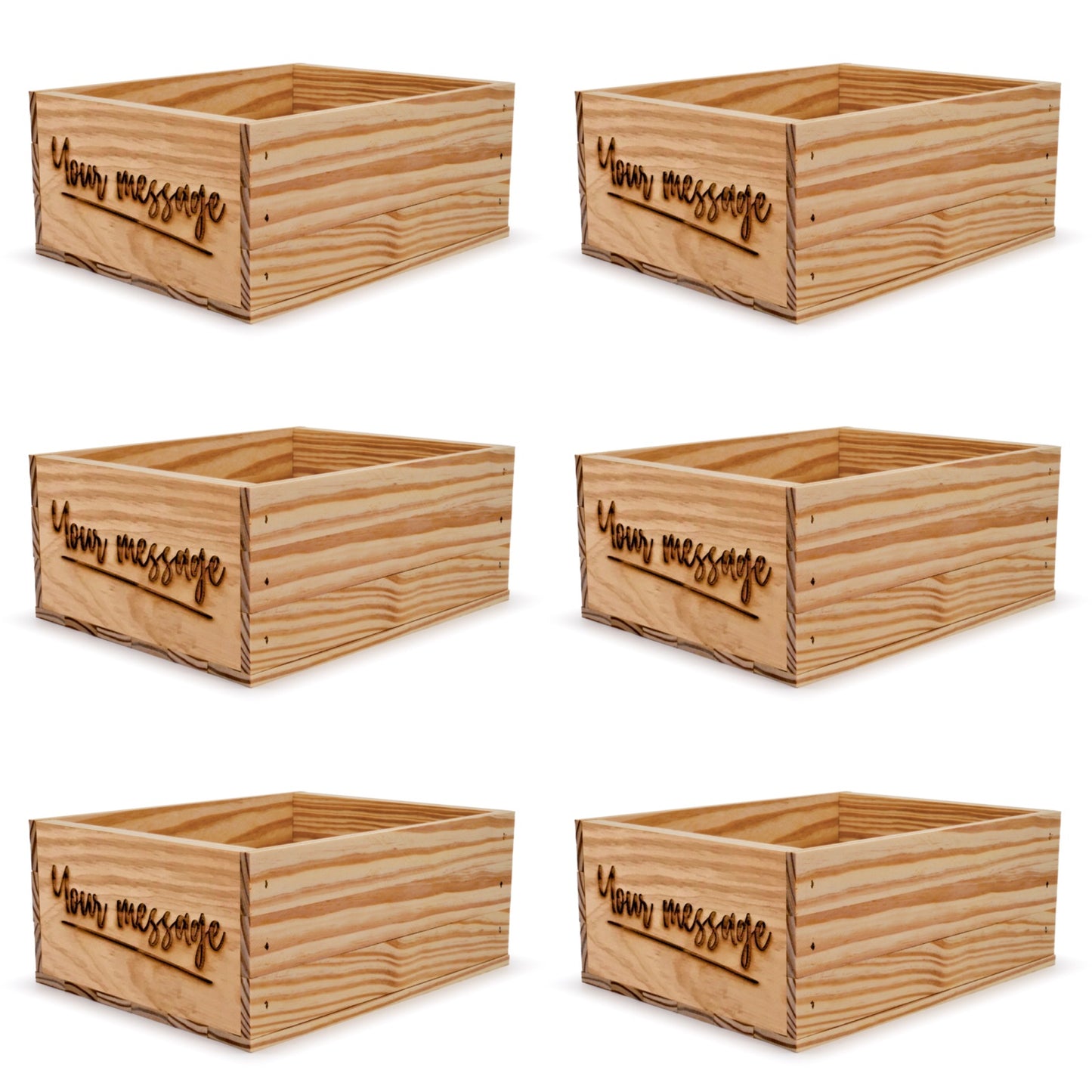 6 Small wooden crates with custom message 12x9.75x5.25