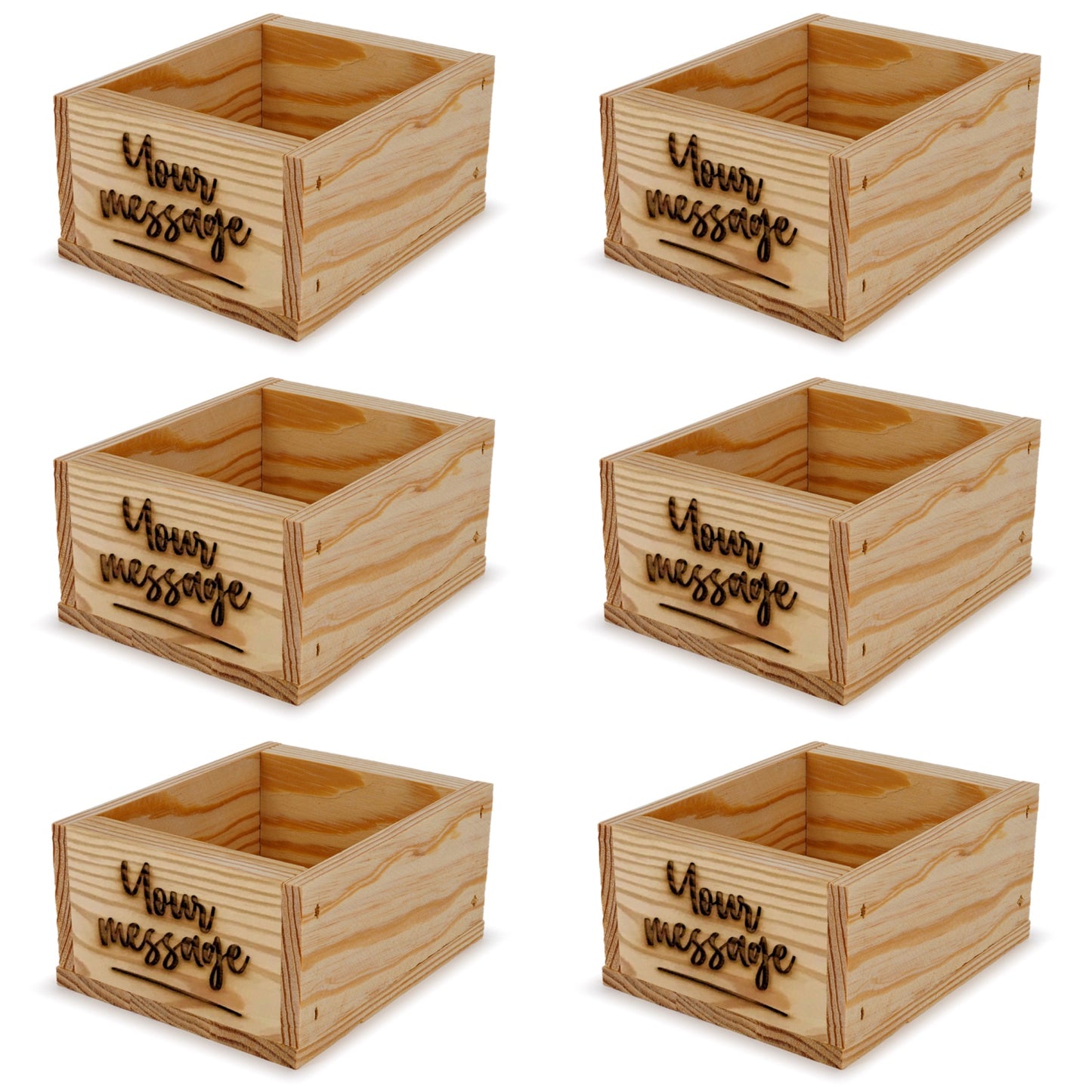 6 Small wooden crates with custom message 5x4.5x2.75