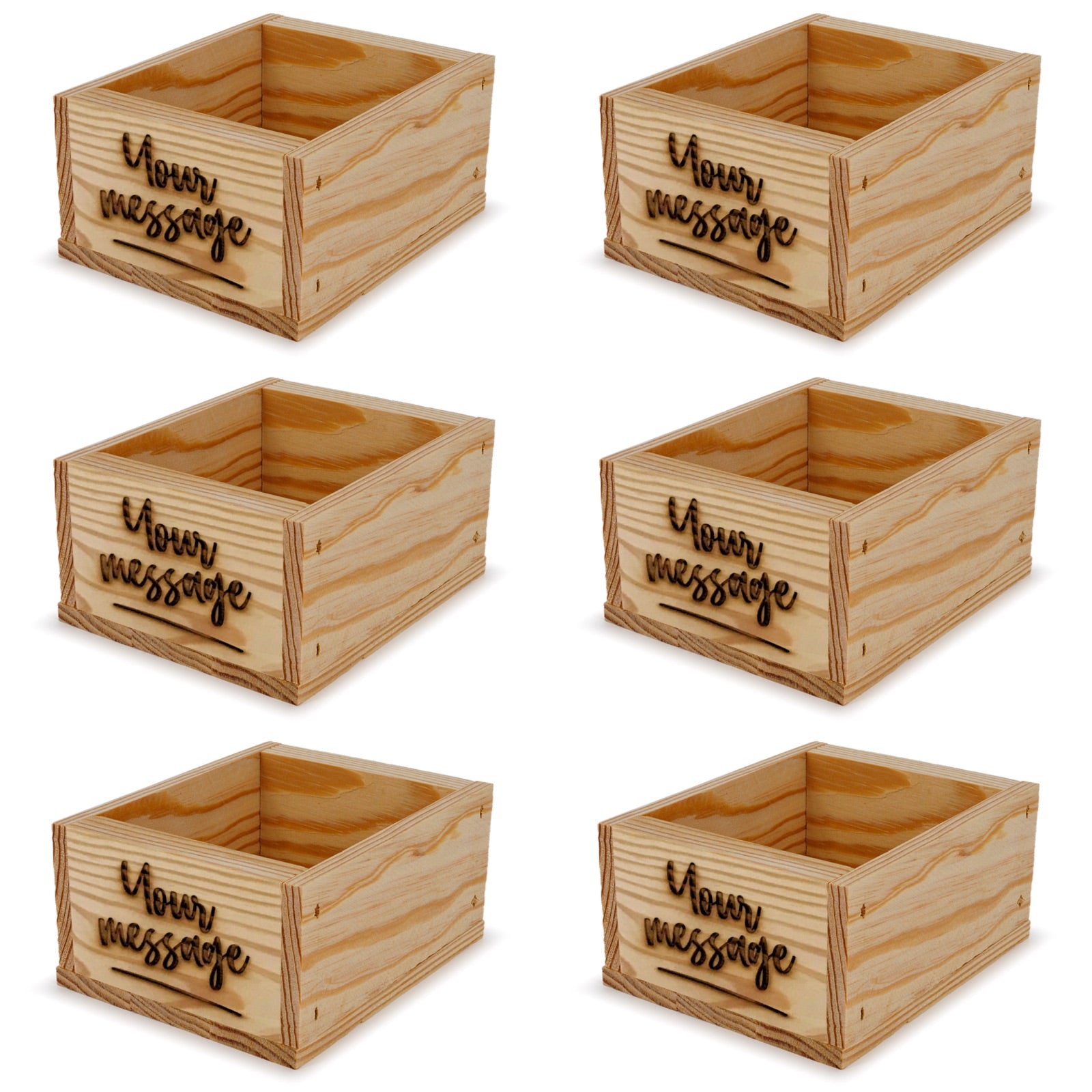 6 Small wooden crates with custom message 5x4.5x2.75