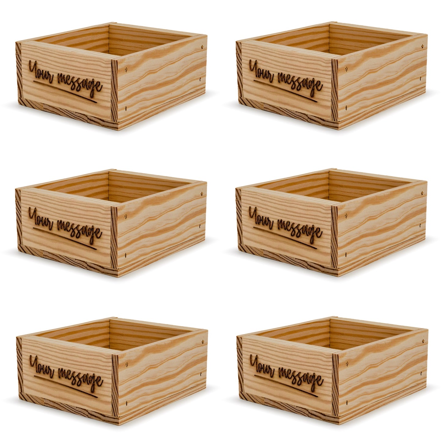 6 Small wooden crates with custom message 6x5.5x2.75
