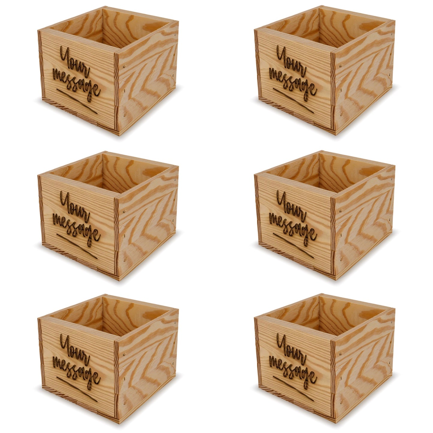 6 Small wooden crates with custom message 6x6.25x5.25
