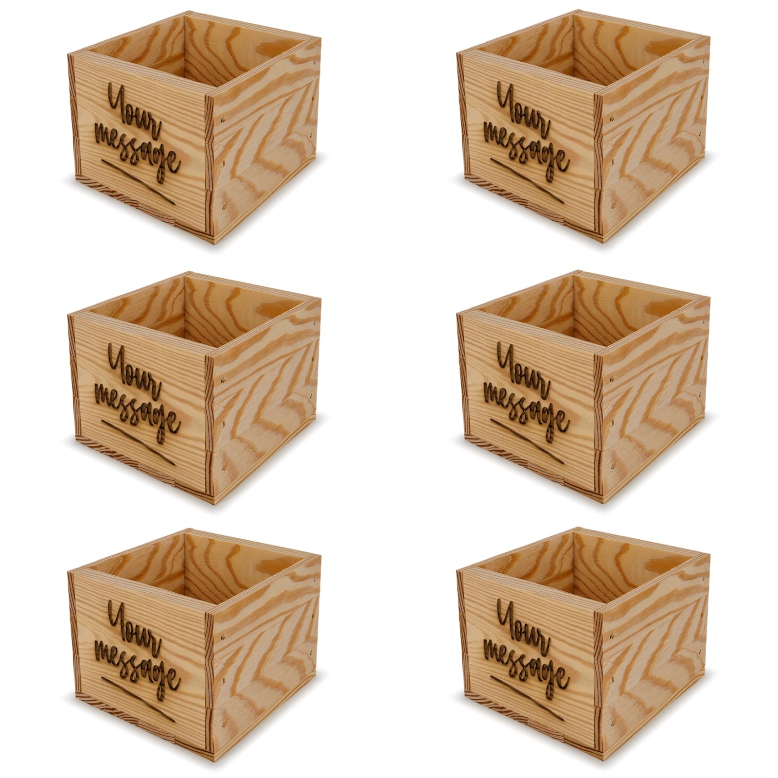 6 Small wooden crates with custom message 6x6.25x5.25
