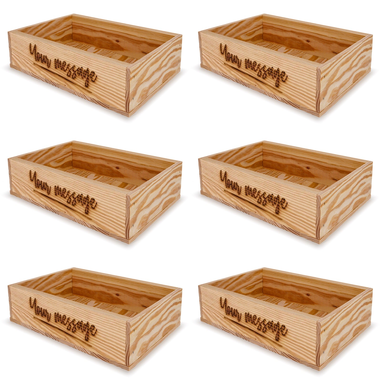 6 Small wooden crates with custom message 8x13.25x3.5