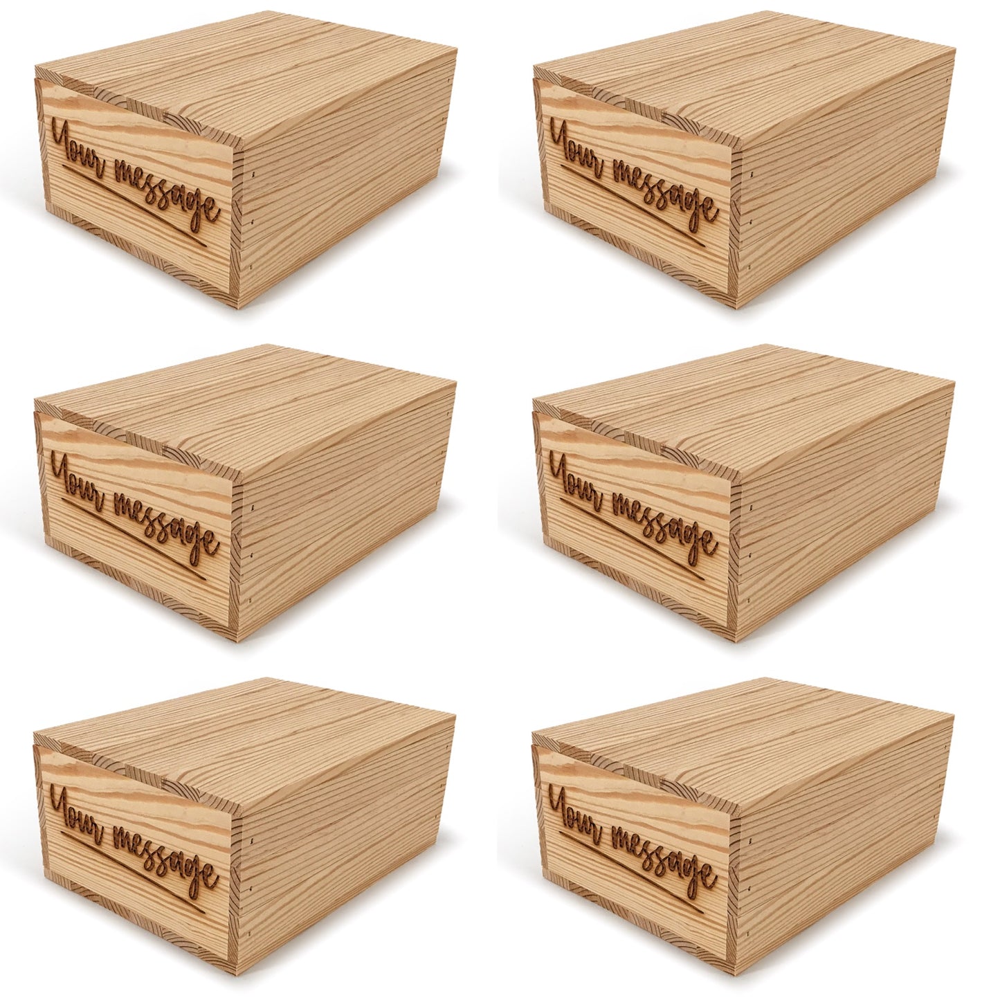 6 Small wooden crates with lid and custom message 10x8x4.25