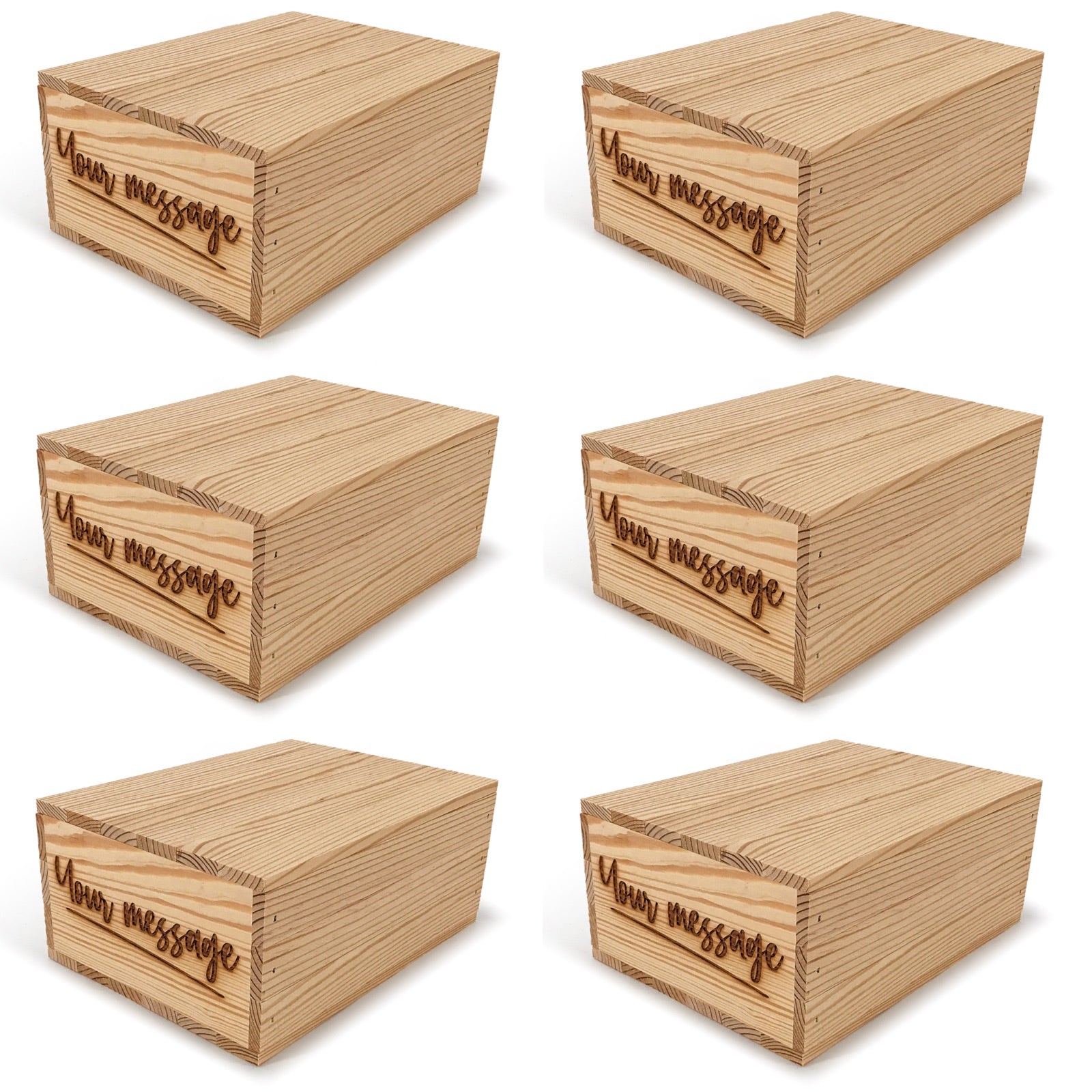 6 Small wooden crates with lid and custom message 10x8x4.25