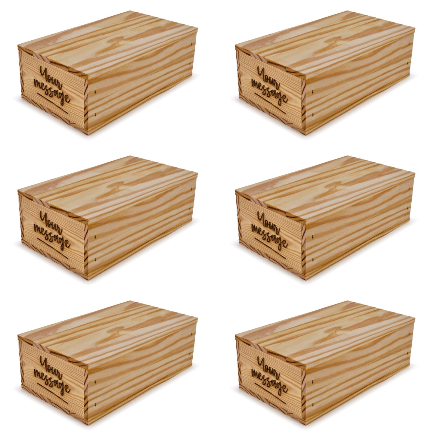 6 Small wooden crates with lid and custom message 11x6.25x3.5