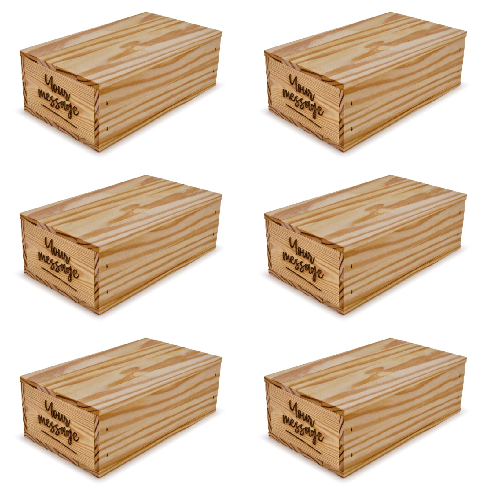 6 Small wooden crates with lid and custom message 11x6.25x3.5