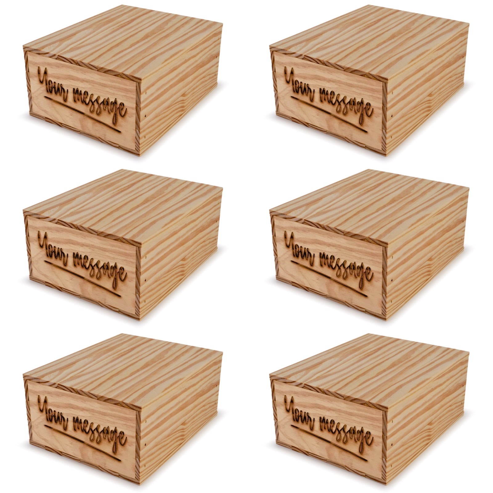 6 Small wooden crates with lid and custom message 12x9.75x5.25