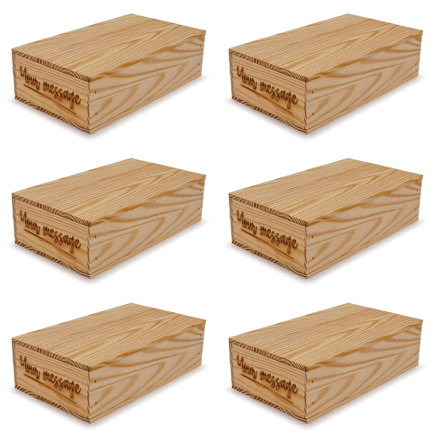 6 Small wooden crates with lid and custom message 13x7.5x3.5