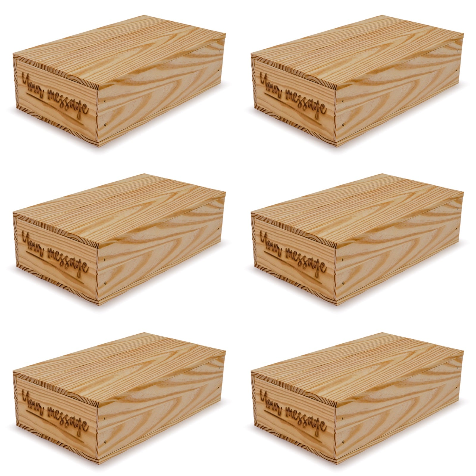 6 Small wooden crates with lid and custom message 13x7.5x3.5