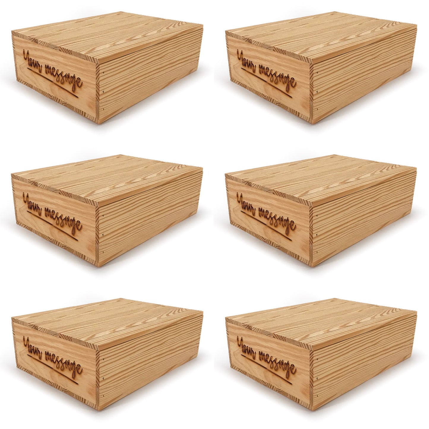 6 Small wooden crates with lid and custom message 14x10x4.25