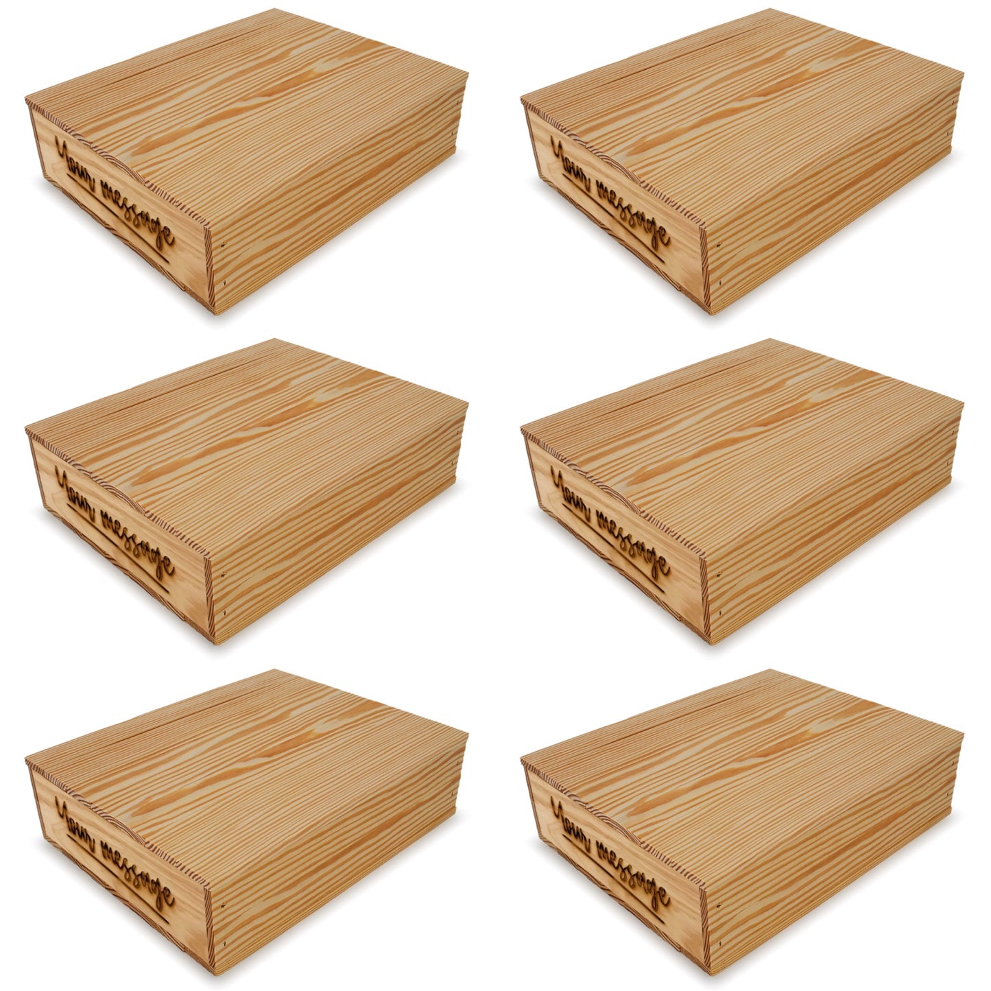 6 Small wooden crates with lid and custom message 14x11.5x3.5