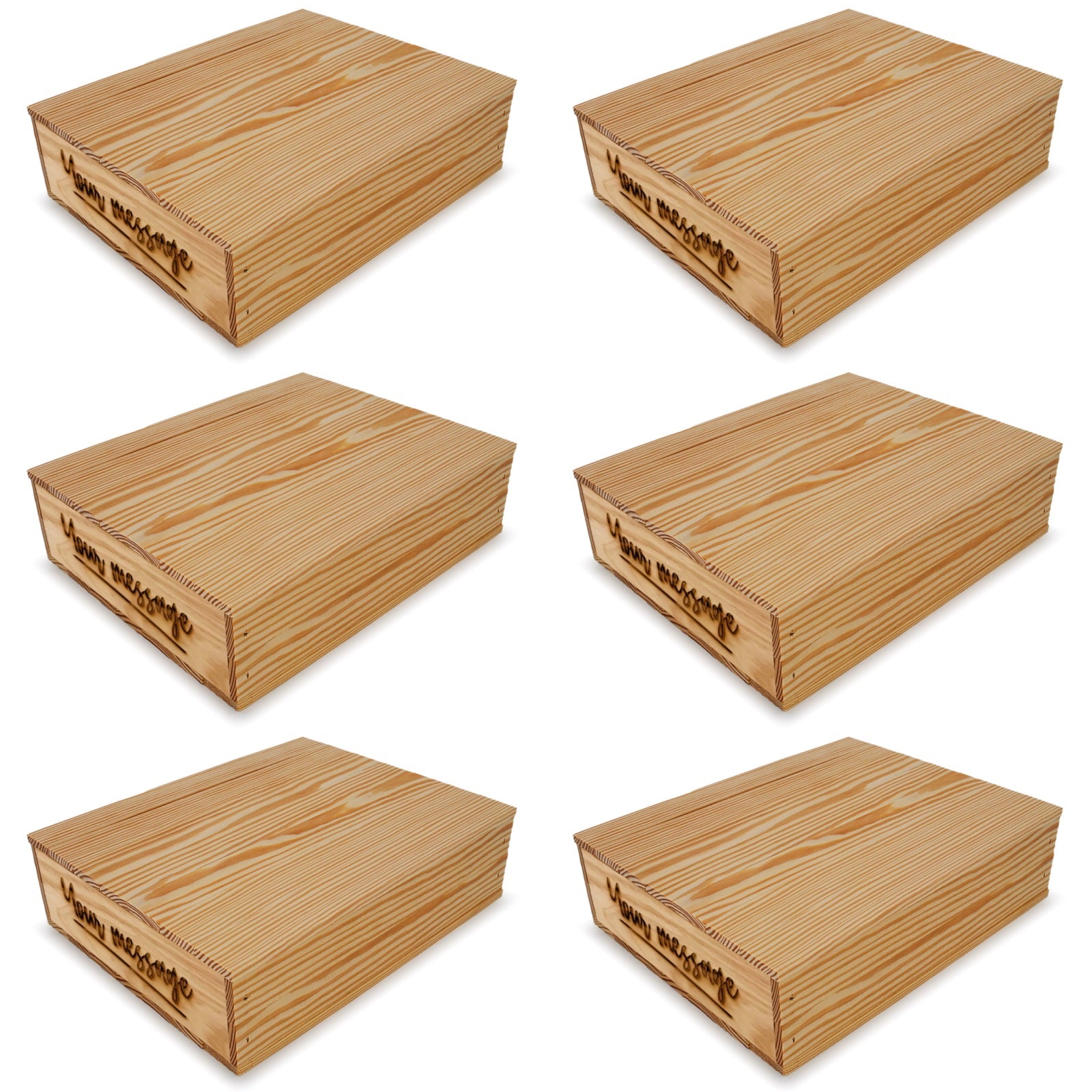 6 Small wooden crates with lid and custom message 14x11.5x3.5