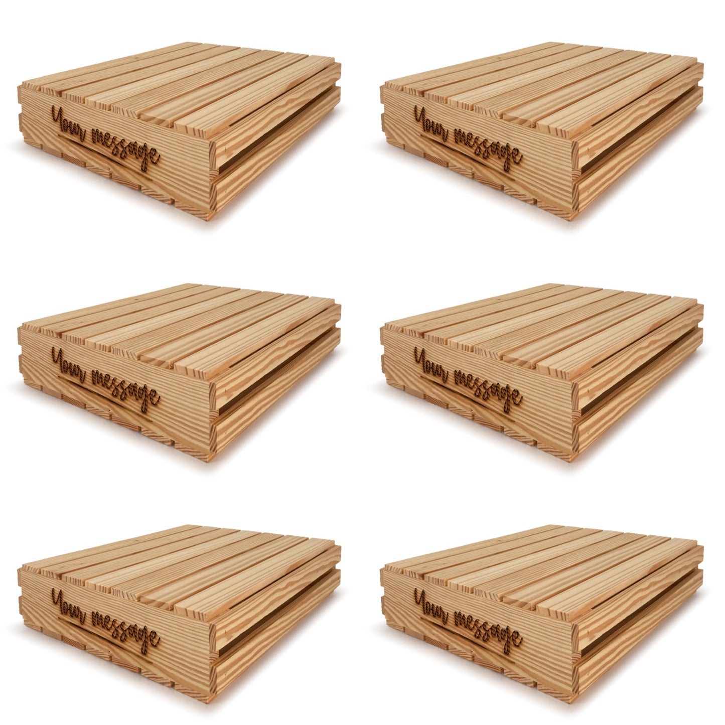 6 Small wooden crates with lid and custom message 16x14x3.5