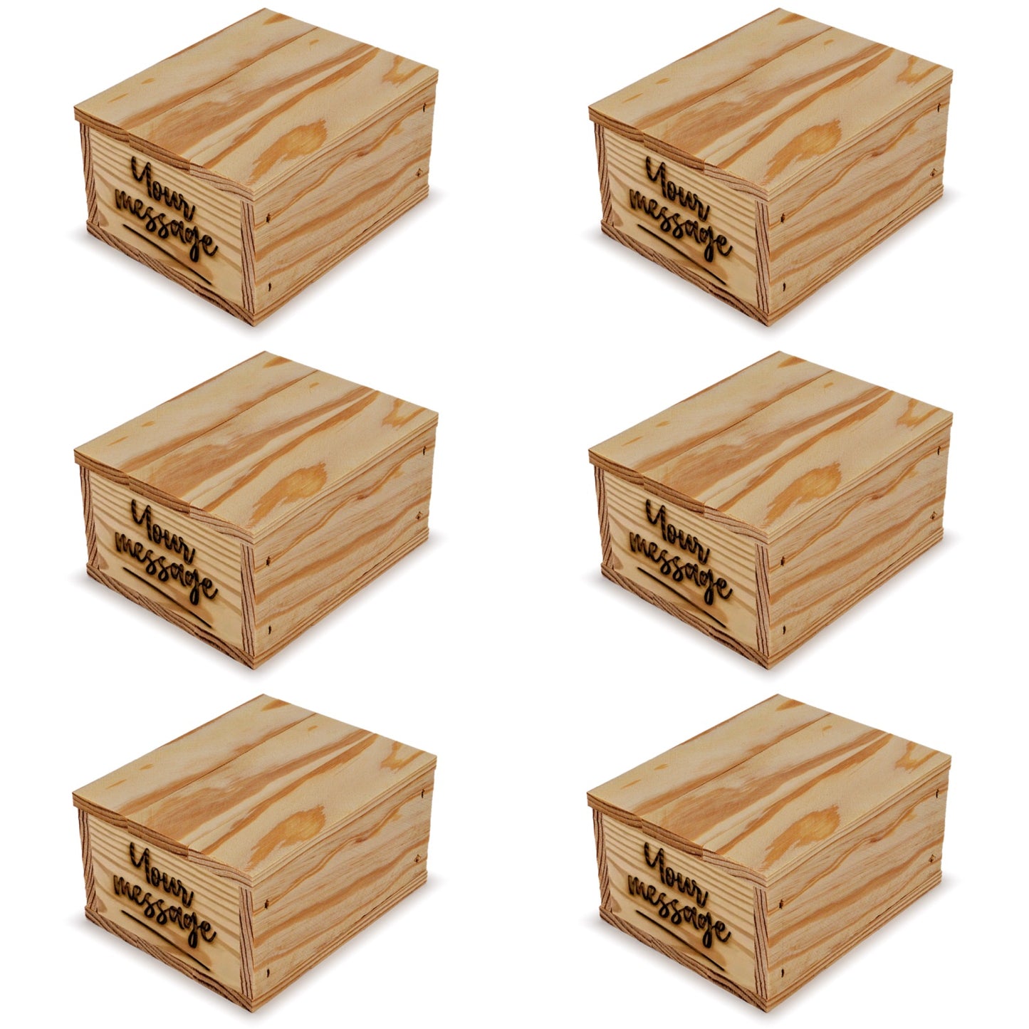 6 Small wooden crates with lid and custom message 5x4.5x2.75