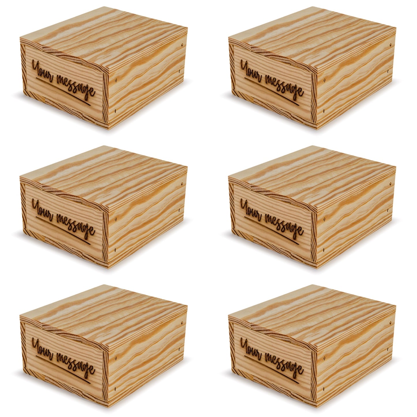 6 Small wooden crates with lid and custom message 6x5.5x2.75
