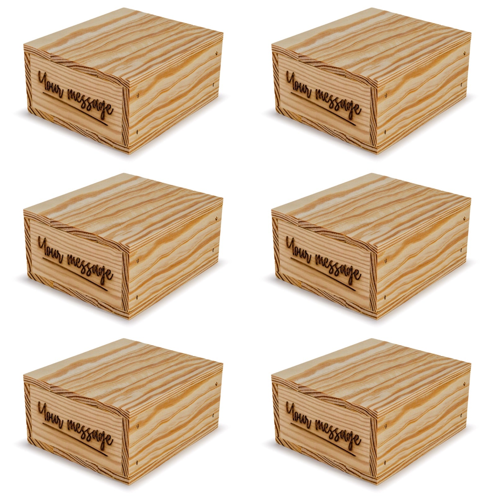 6 Small wooden crates with lid and custom message 6x5.5x2.75