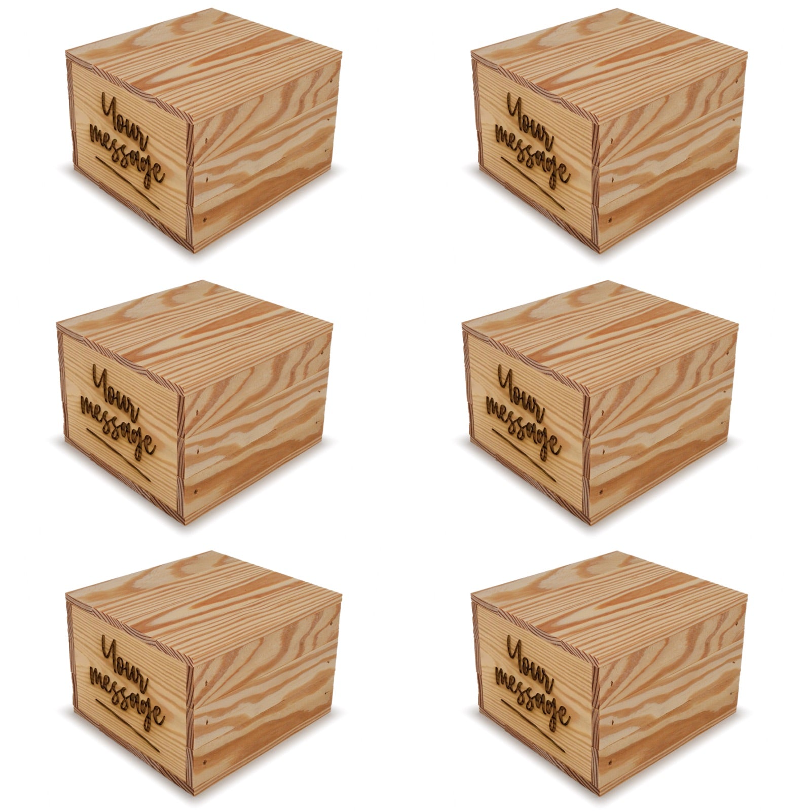 6 Small wooden crates with lid and custom message 6x6.25x5.25