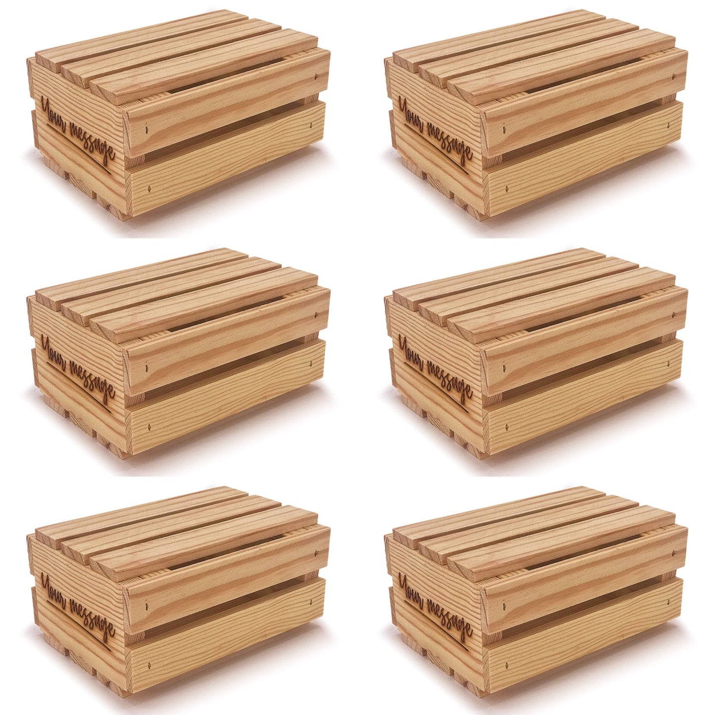 6 Small wooden crates with lid and custom message 7.125x5.5x3.5