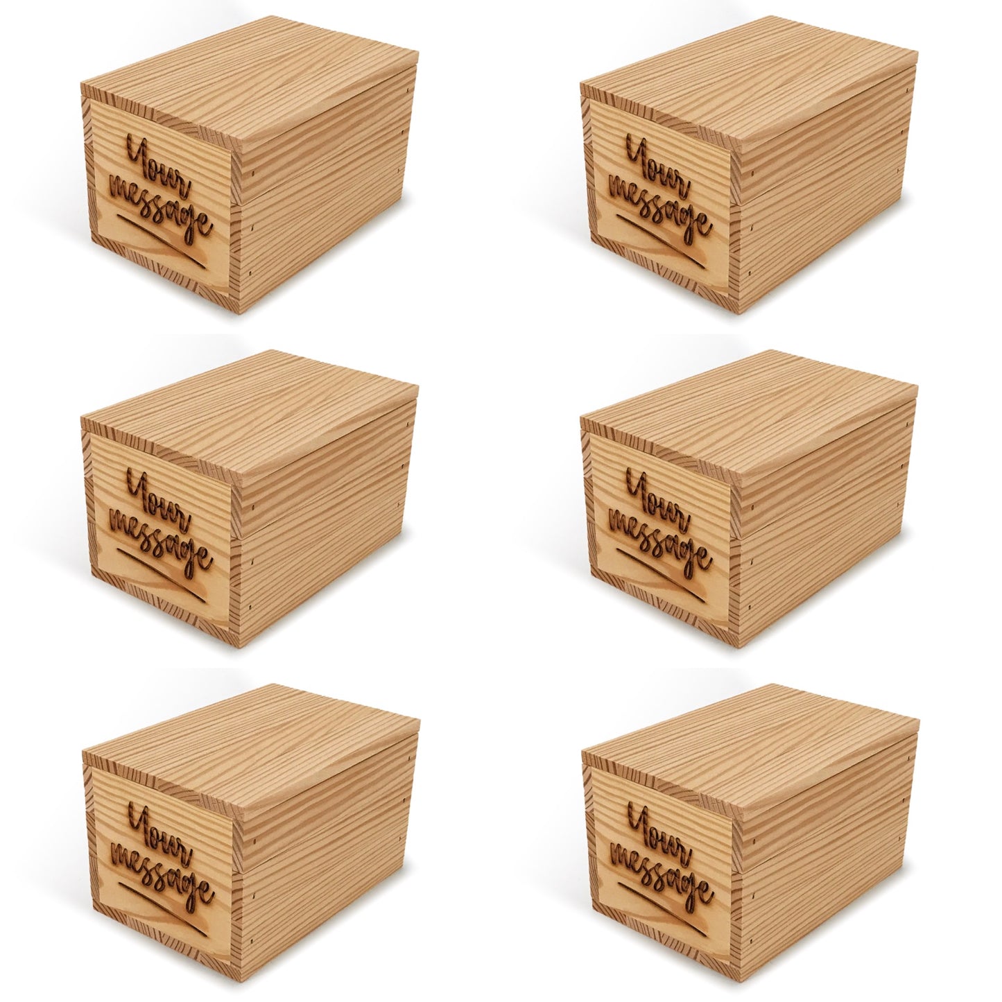 6 Small wooden crates with lid and custom message 7x5x4.25