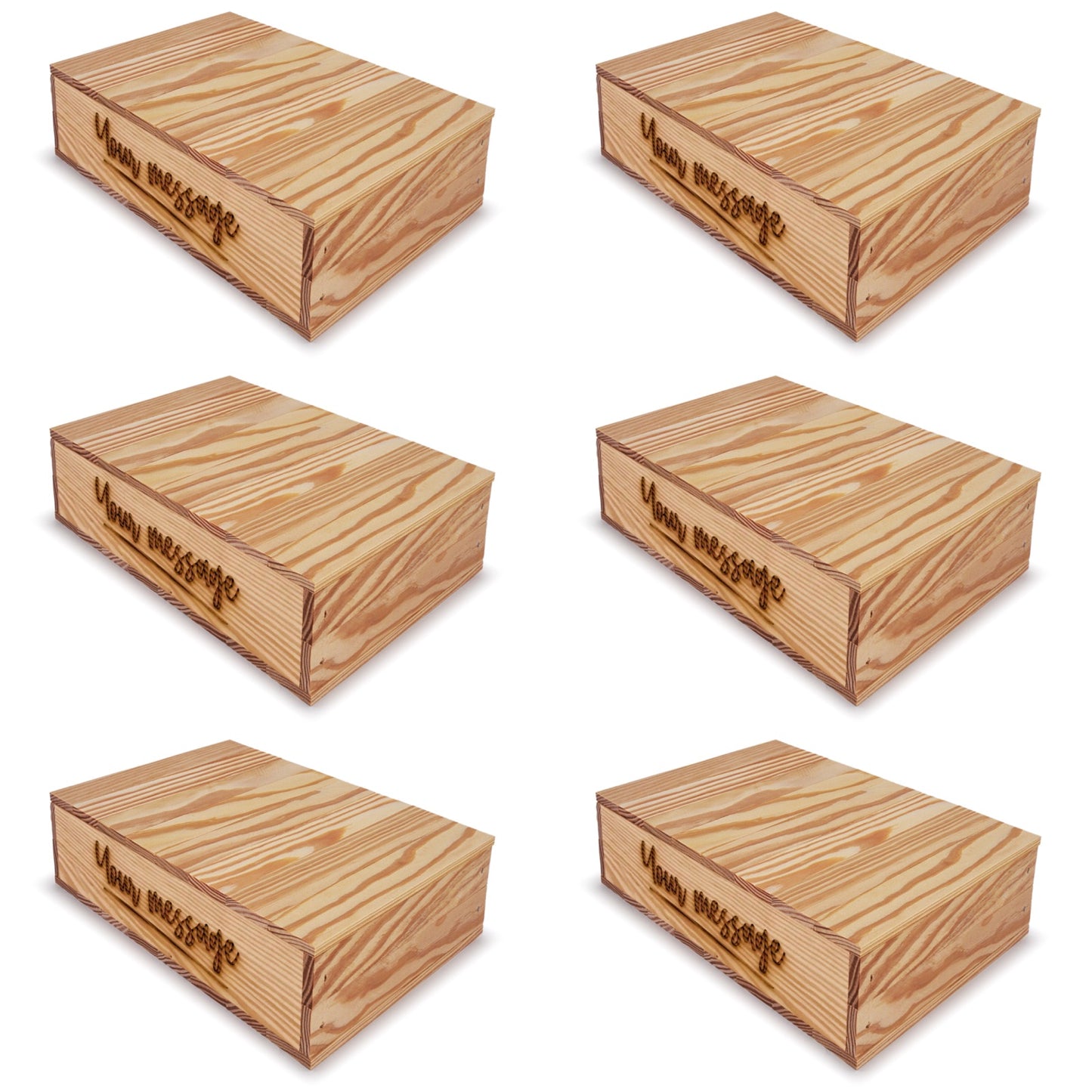 6 Small wooden crates with lid and custom message 8x13.25x3.5