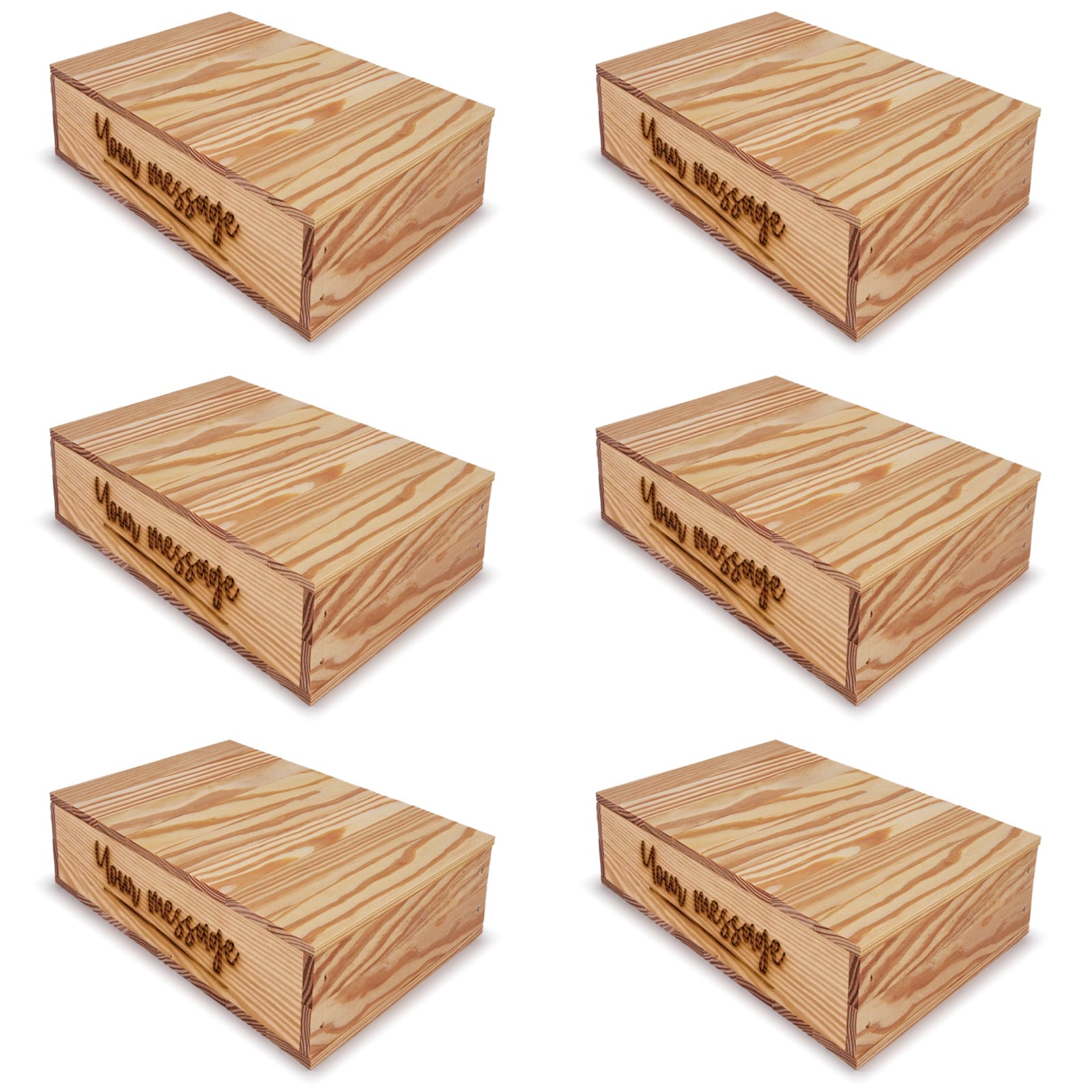 6 Small wooden crates with lid and custom message 8x13.25x3.5