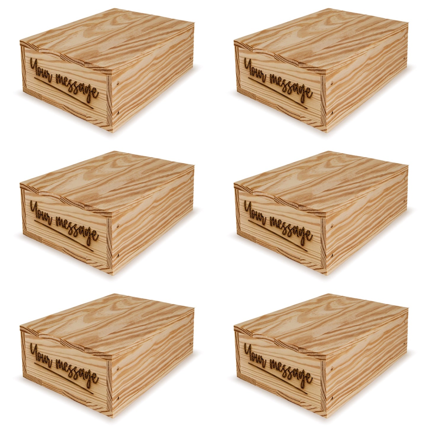 6 Small wooden crates with lid and custom message 8x6.25x2.75