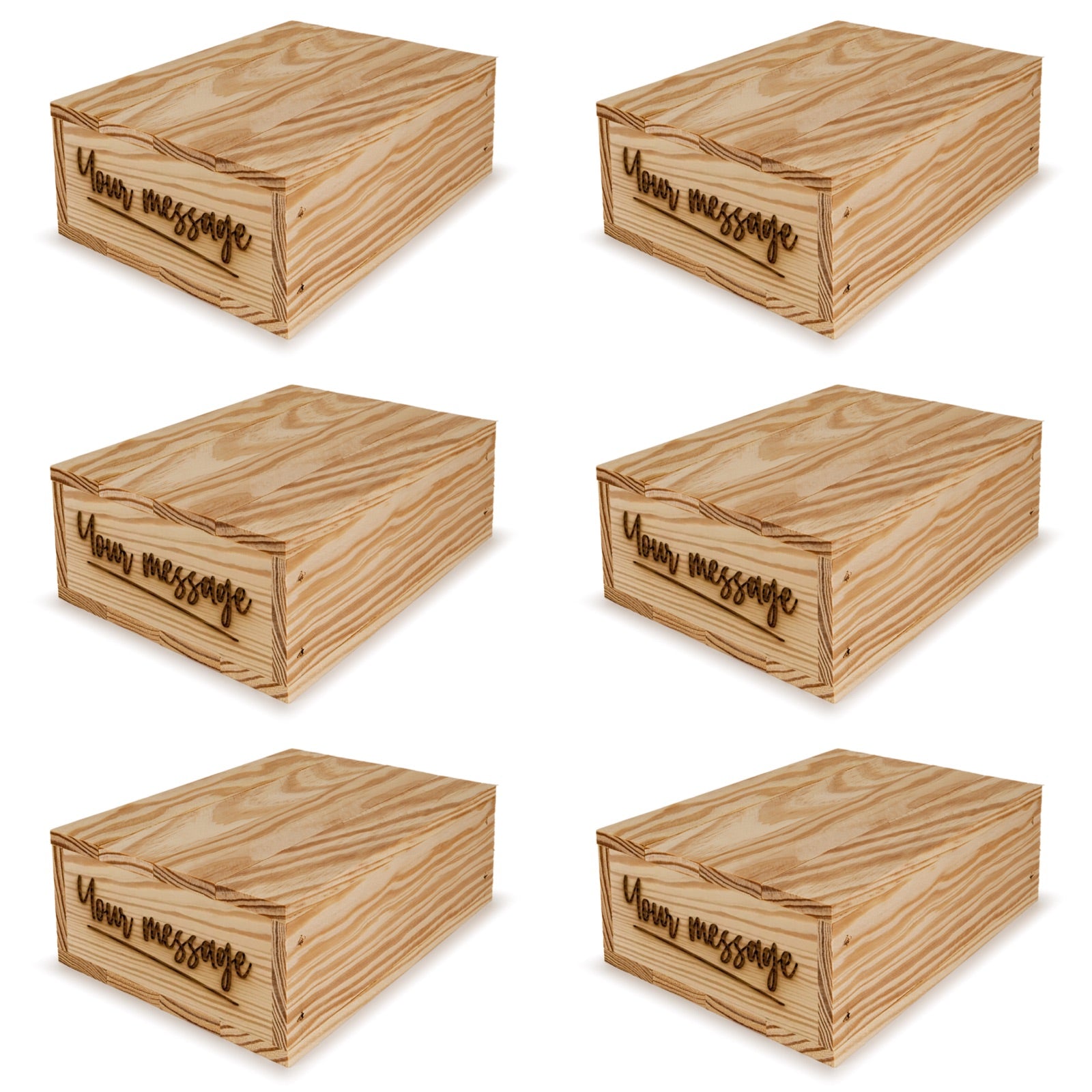 6 Small wooden crates with lid and custom message 8x6.25x2.75