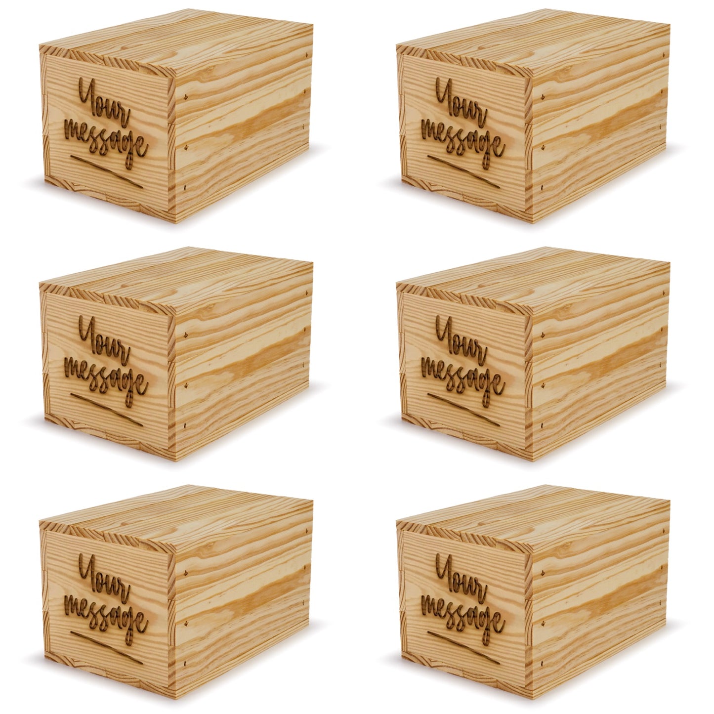 6 Small wooden crates with lid and custom message 9x6.25x5.25