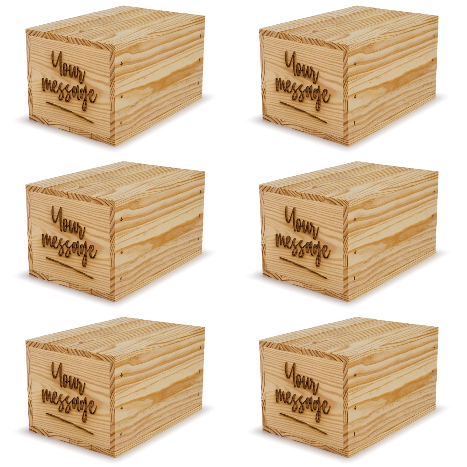 6 Small wooden crates with lid and custom message 9x6.25x5.25