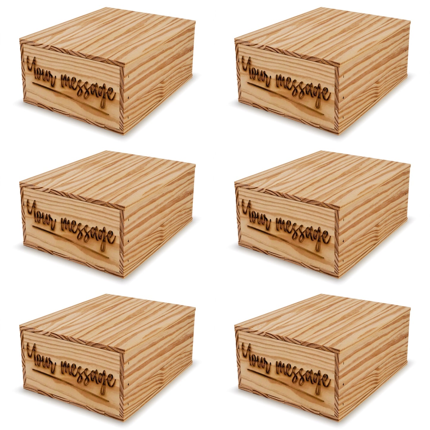 6 Small wooden crates with lid and custom message 9x8x3.5