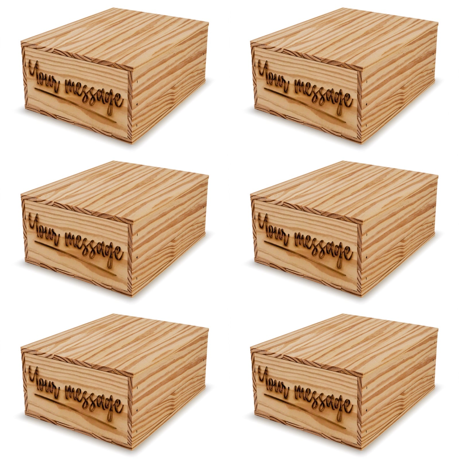 6 Small wooden crates with lid and custom message 9x8x3.5
