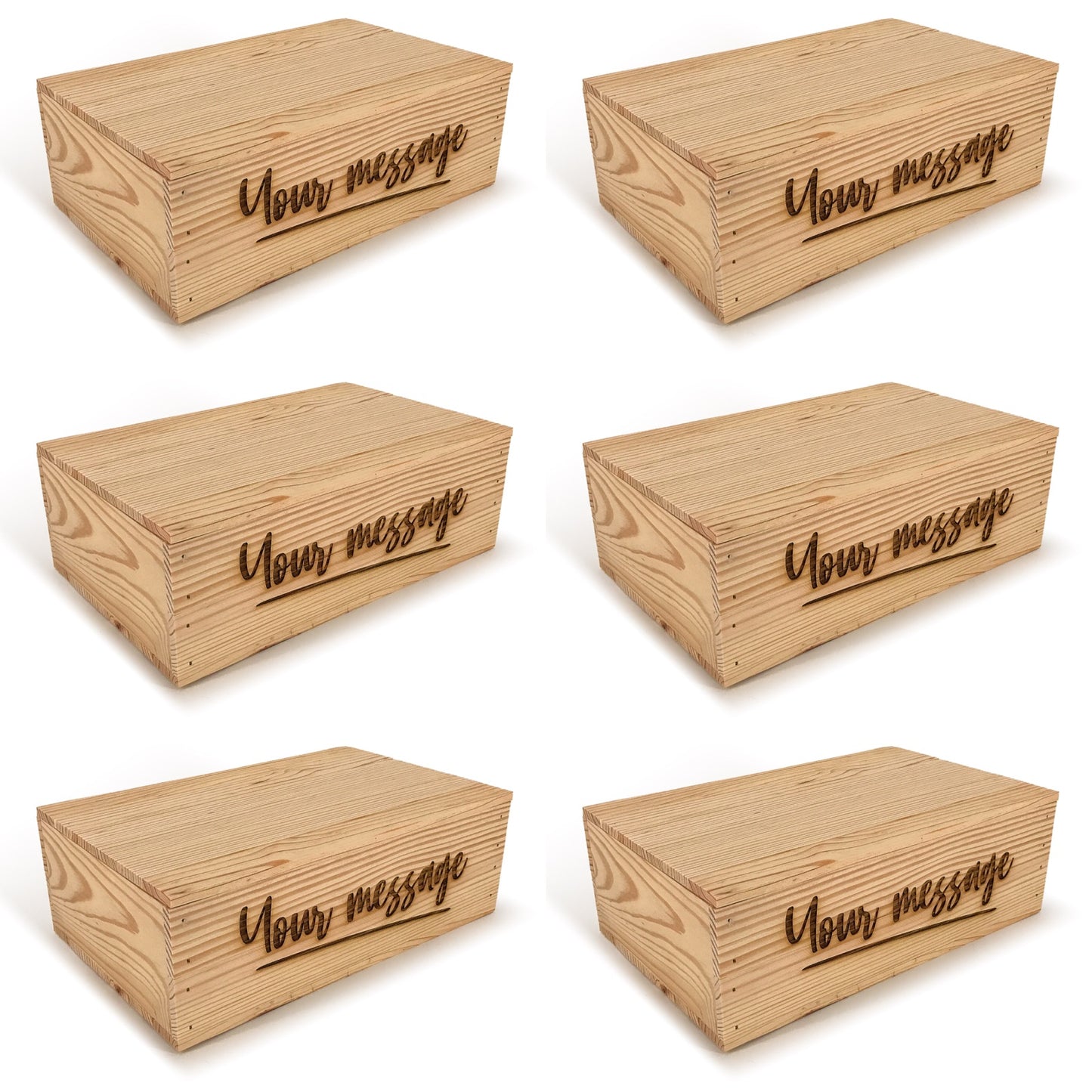 6 Two Bottle Wine Crate Boxes with Lid and Custom Message 14x9x4.5