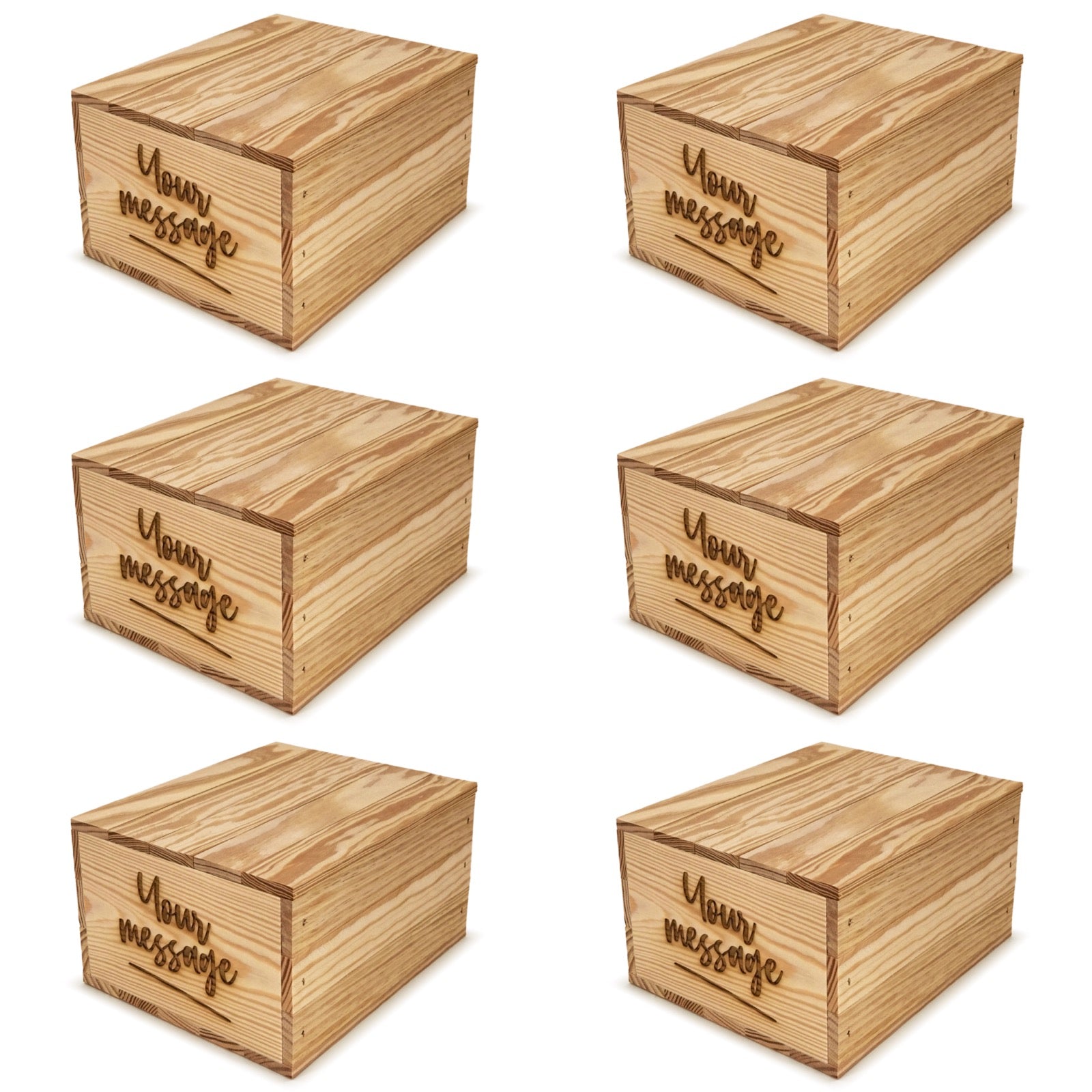 6 small wooden crates with lid and custom message on the end 9x8x5.25