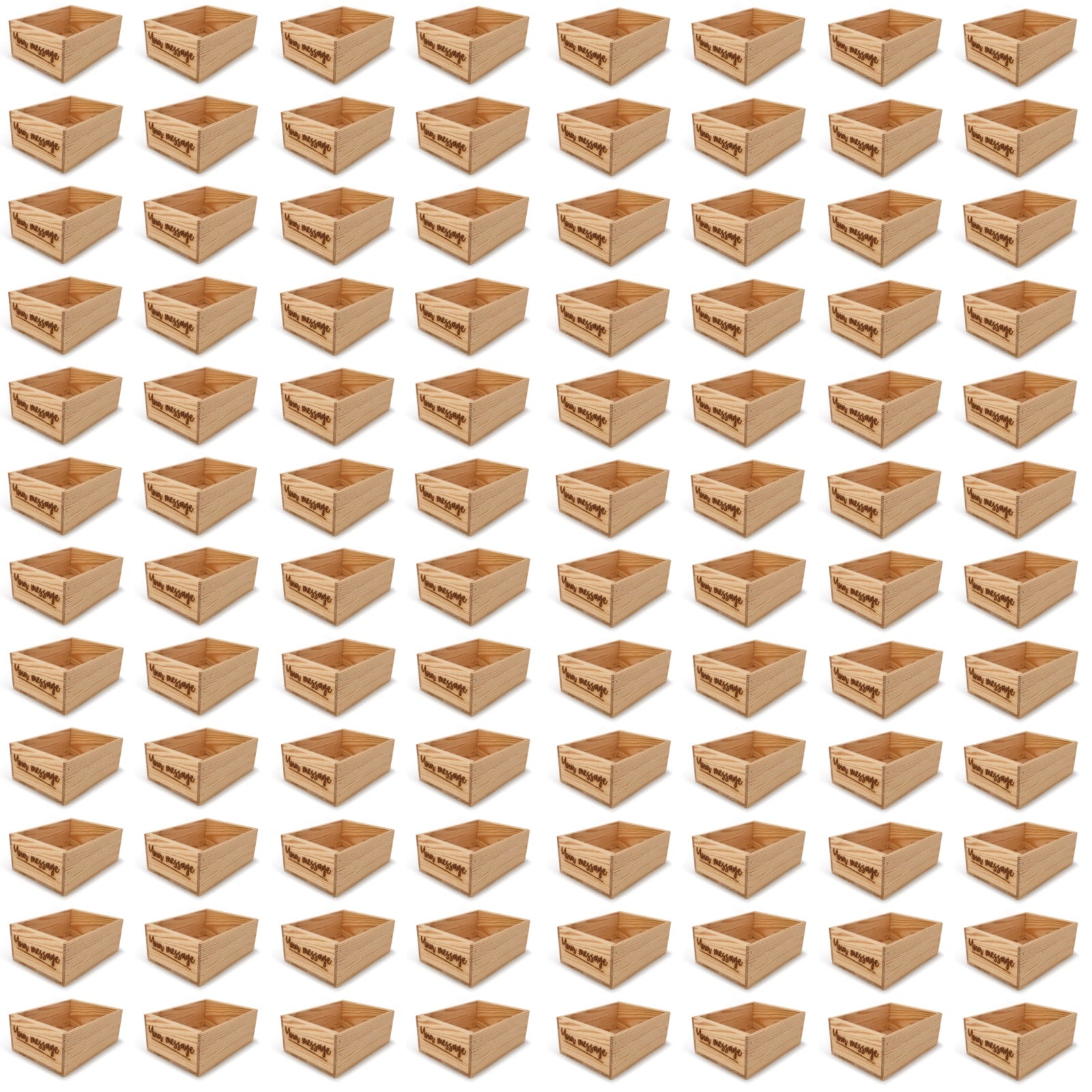 96 Small wooden crates with custom message 10x8x4.25