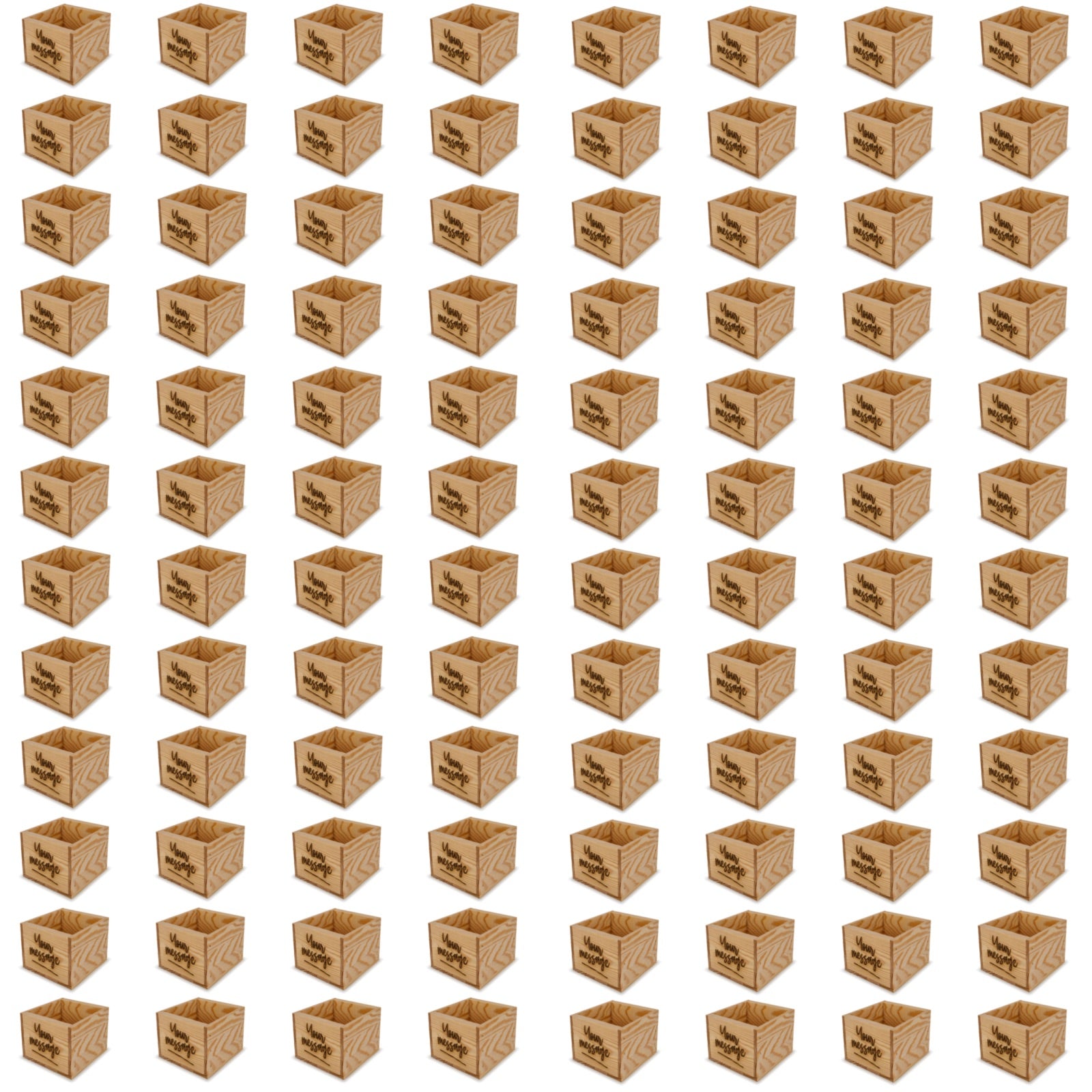 96 Small wooden crates with custom message 6x6.25x5.25