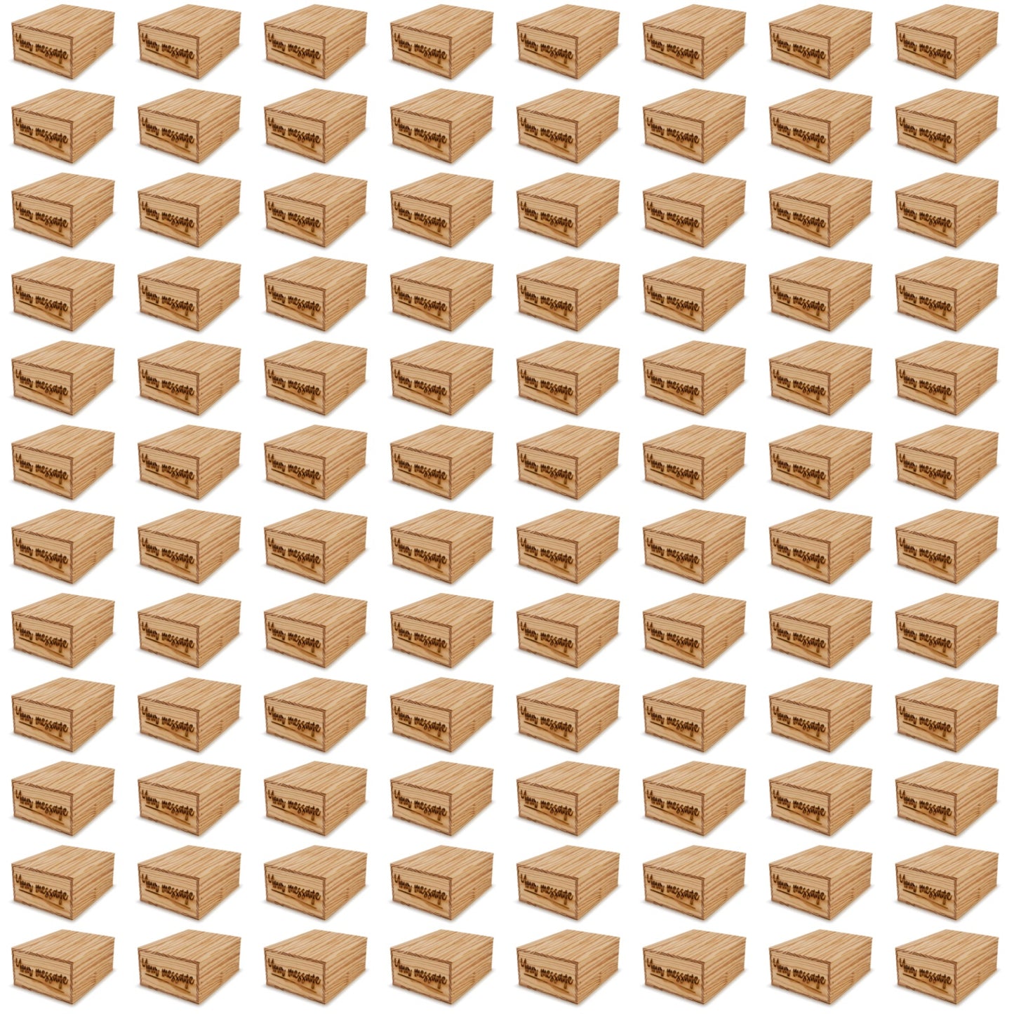 96 Small wooden crates with lid and custom message 9x8x3.5